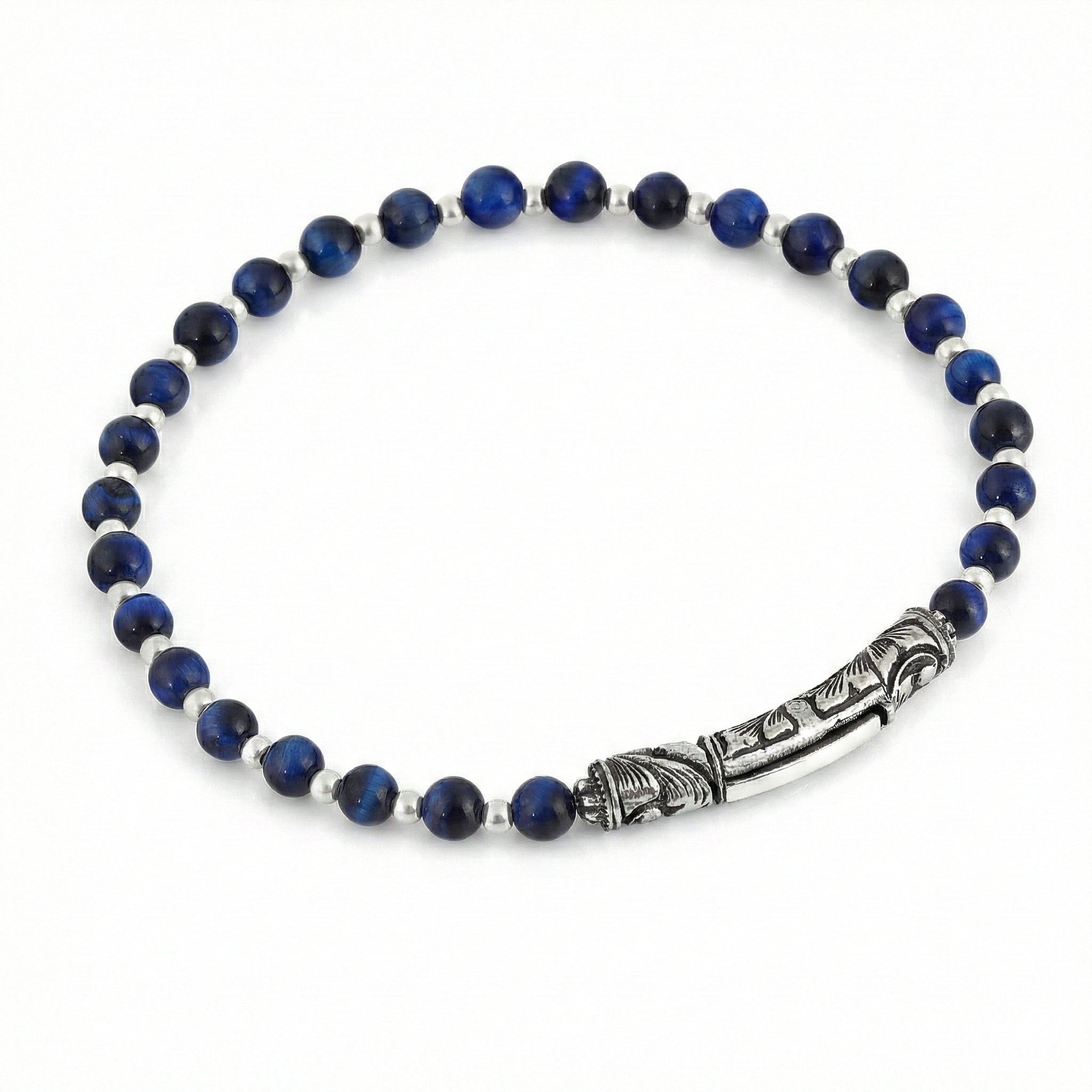 Single Lock Long Gem Stone Bracelet in Sterling Silver
