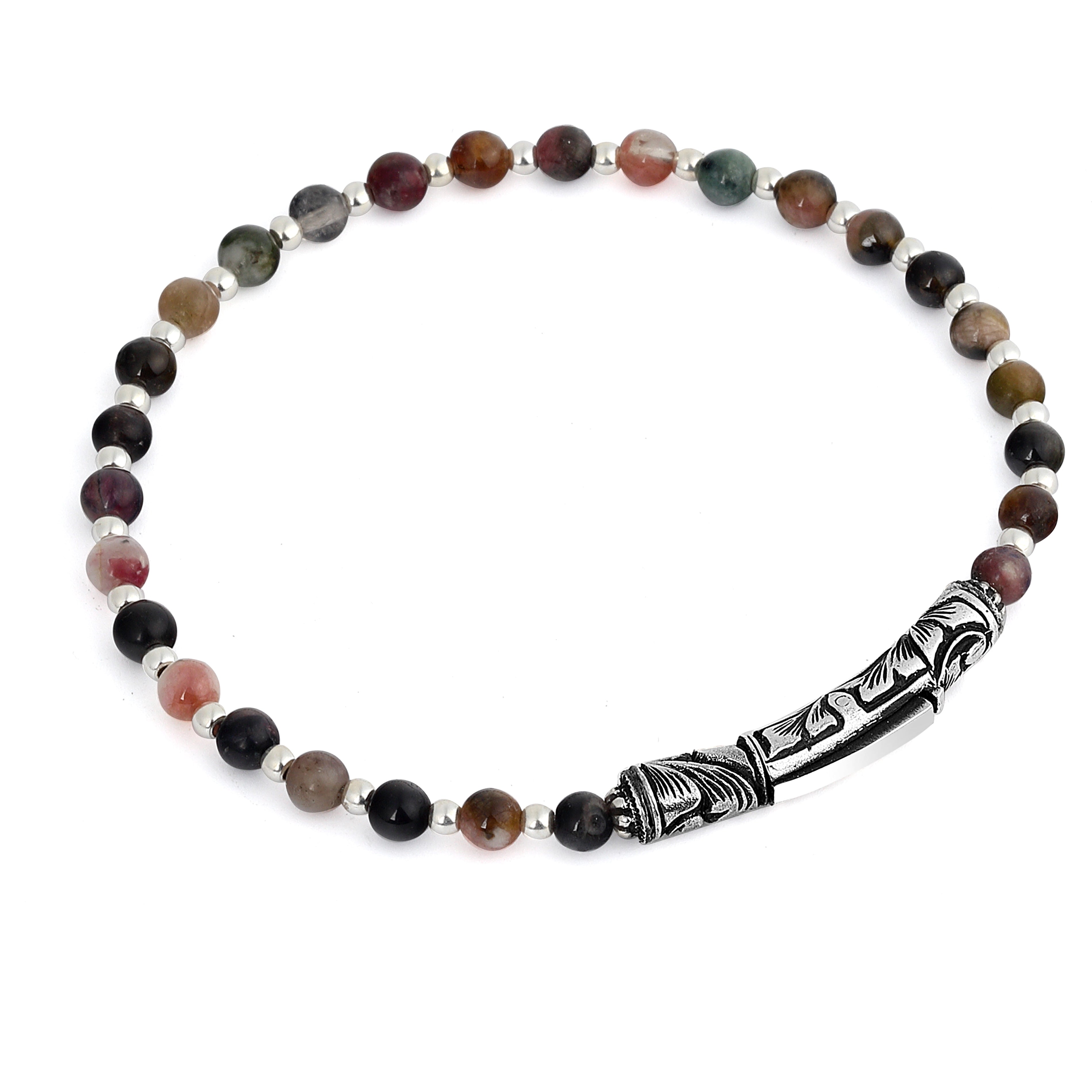 Single Lock Long Gem Stone Bracelet in Sterling Silver