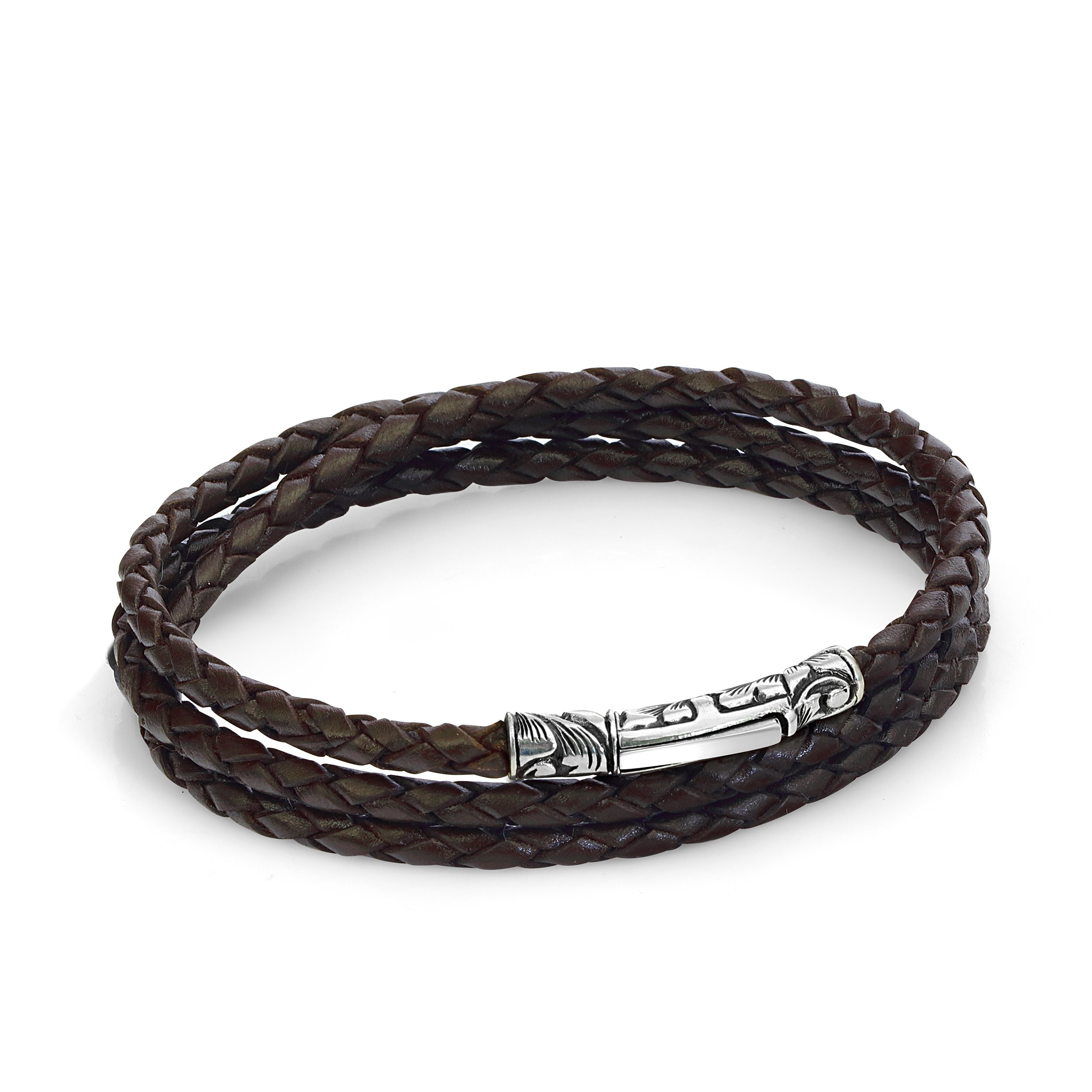 Sl-s Long Leather Bracelet in Sterling Silver