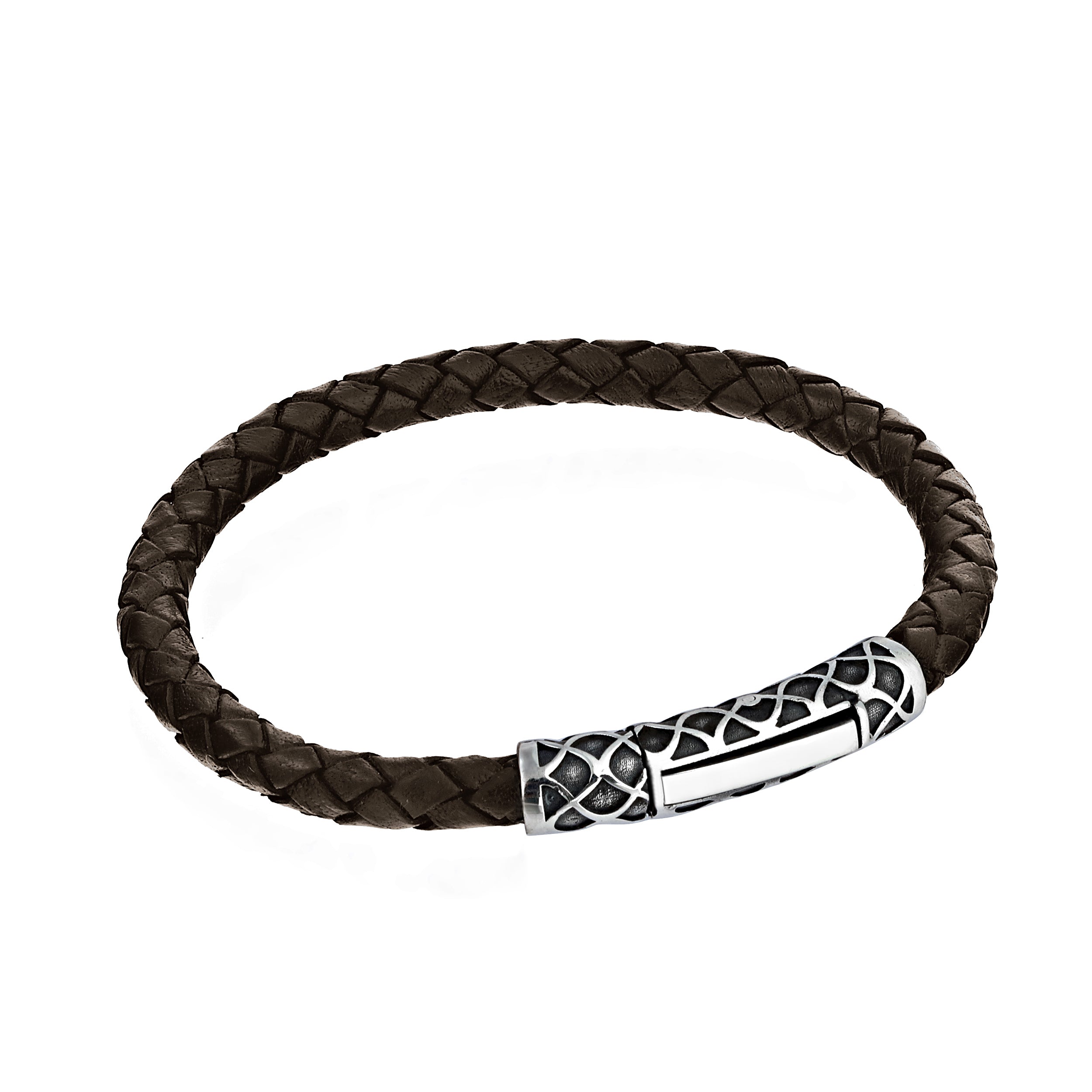 Single Lock Waves Leather Bracelet in Sterling Silver