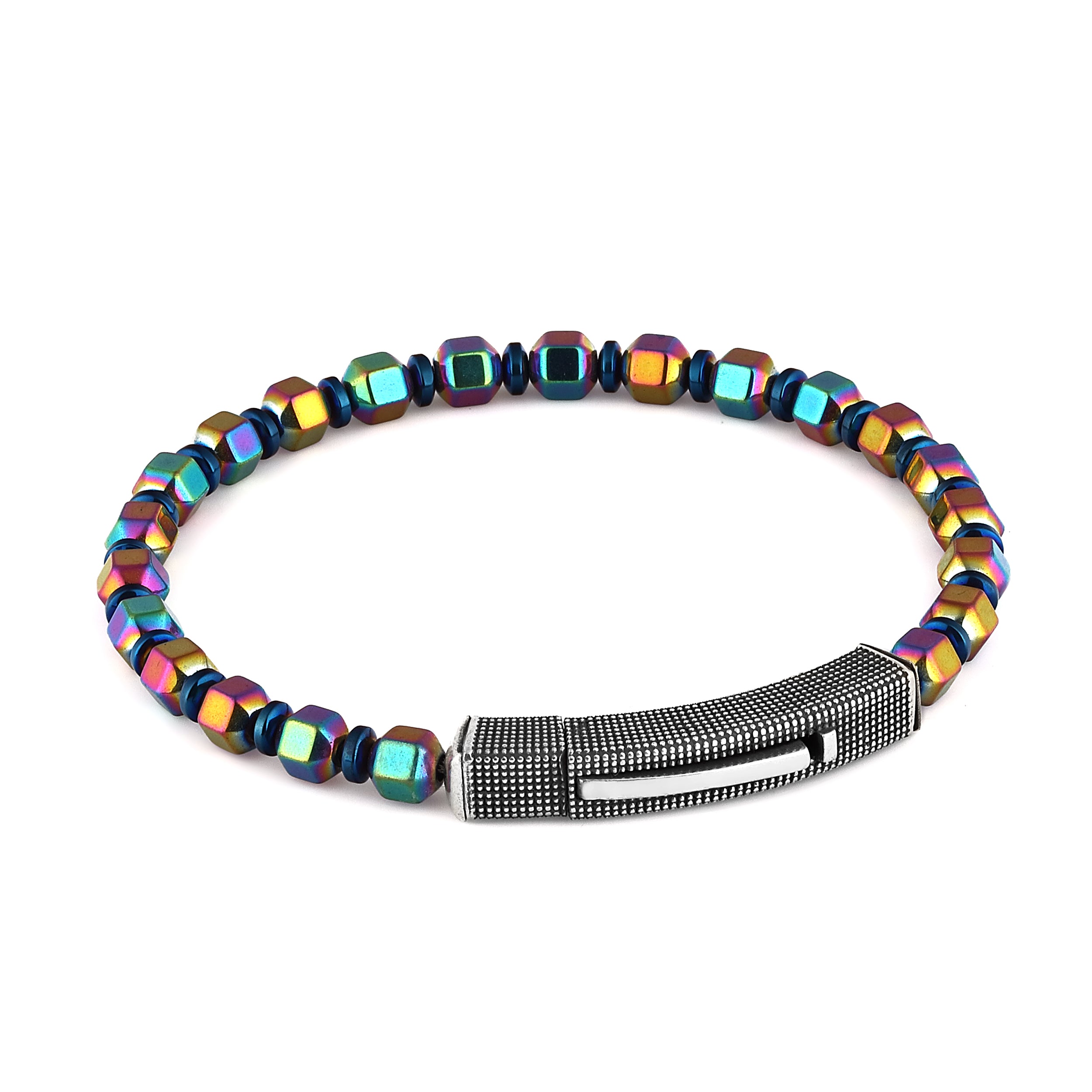 Single Lock Bubble Sqr Bracelet in Sterling Silver