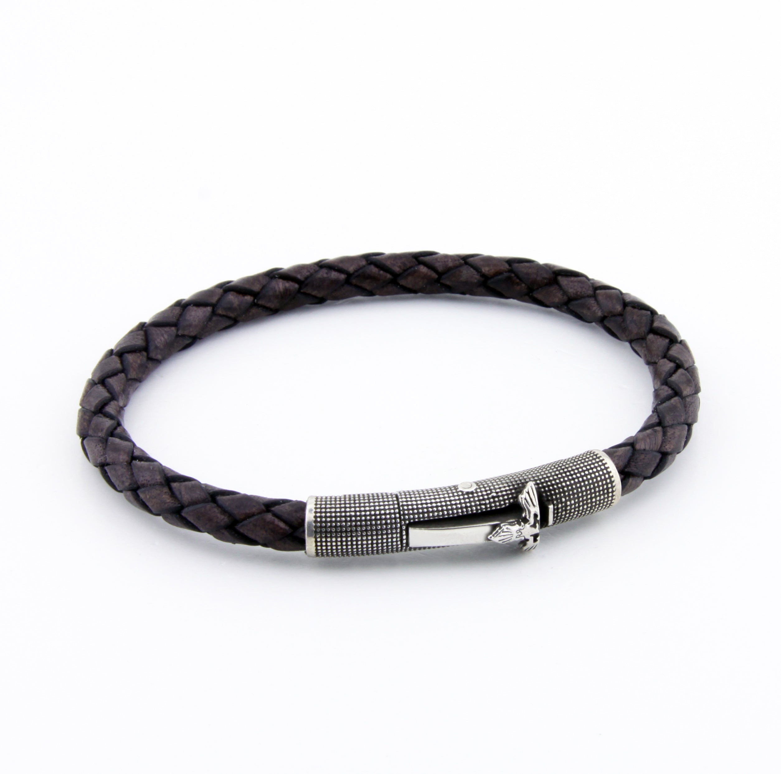Single Lock Ms - Bubble Leather Bracelet in Sterling Silver