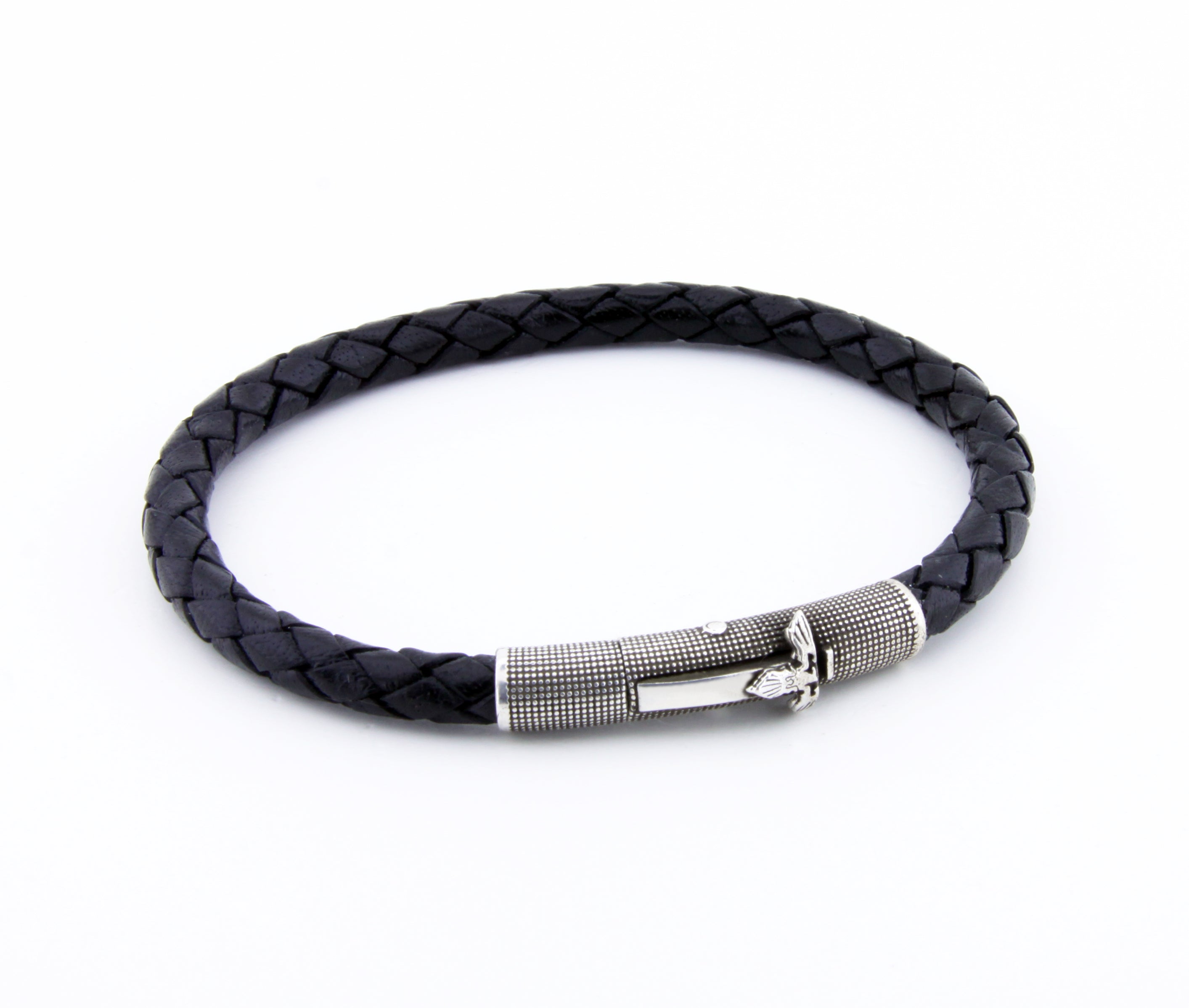 Single Lock Ms - Bubble Leather Bracelet in Sterling Silver
