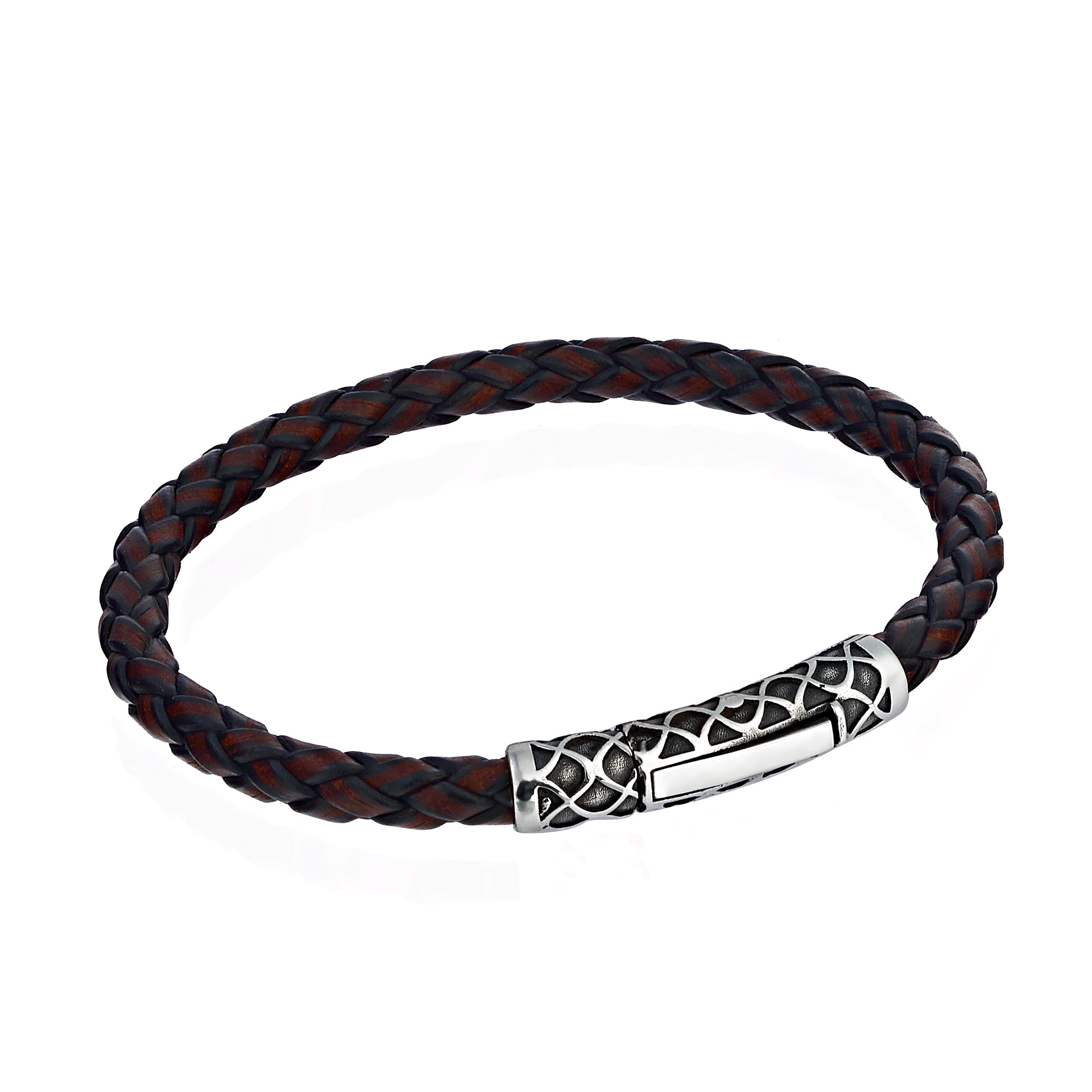 Single Lock Waves Leather Bracelet in Sterling Silver