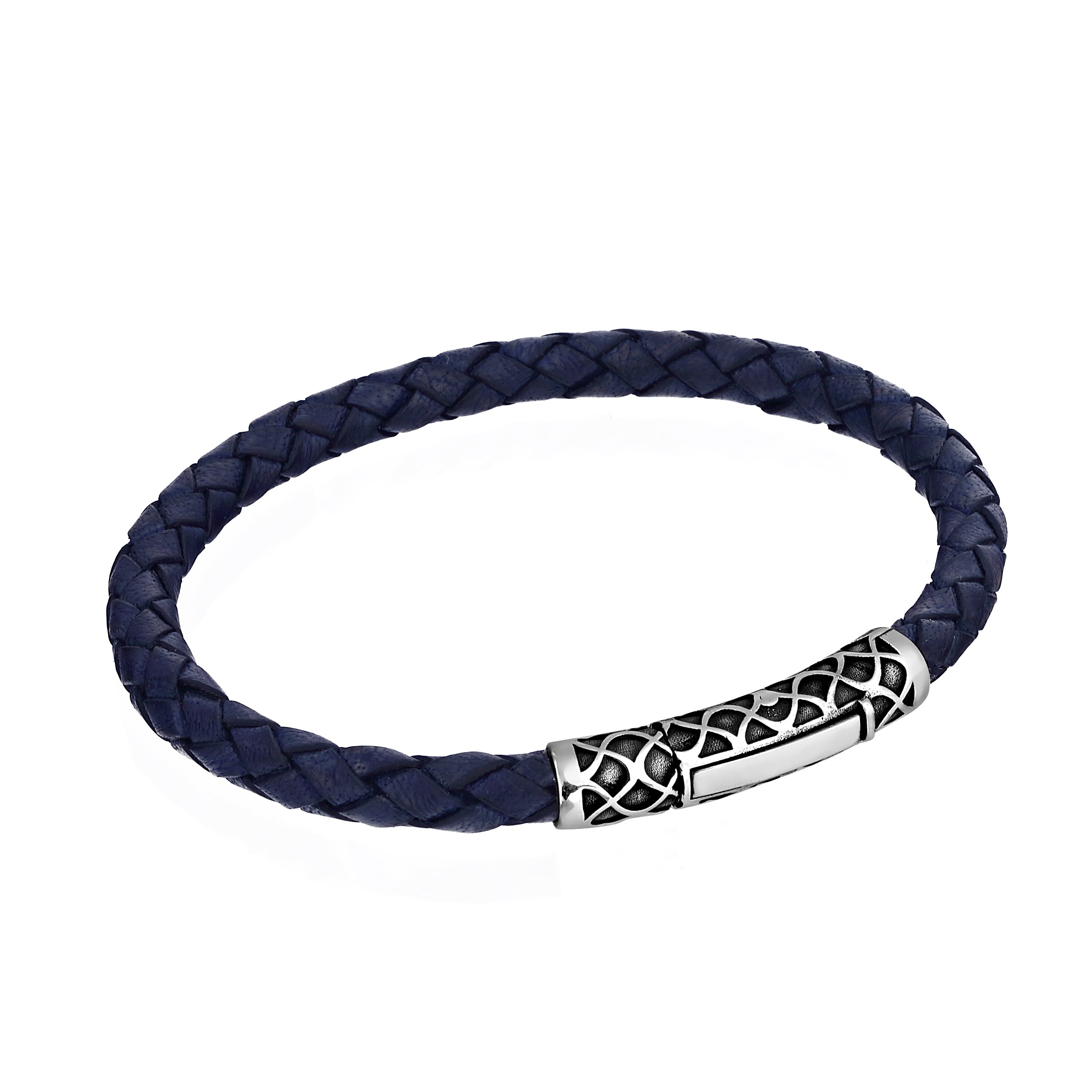 Single Lock Waves Leather Bracelet in Sterling Silver