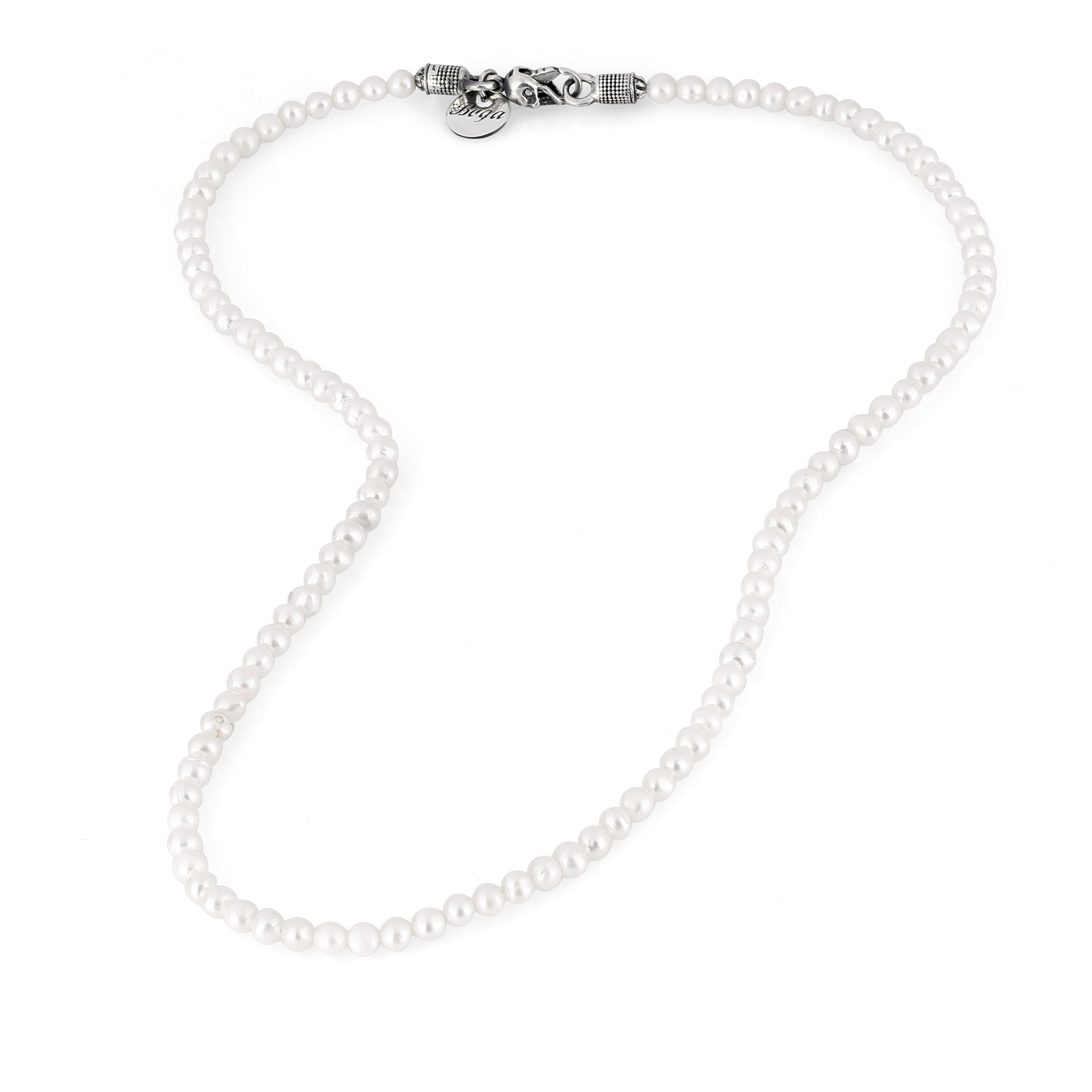 Skull Lock Pearl Necklace in Sterling Silver