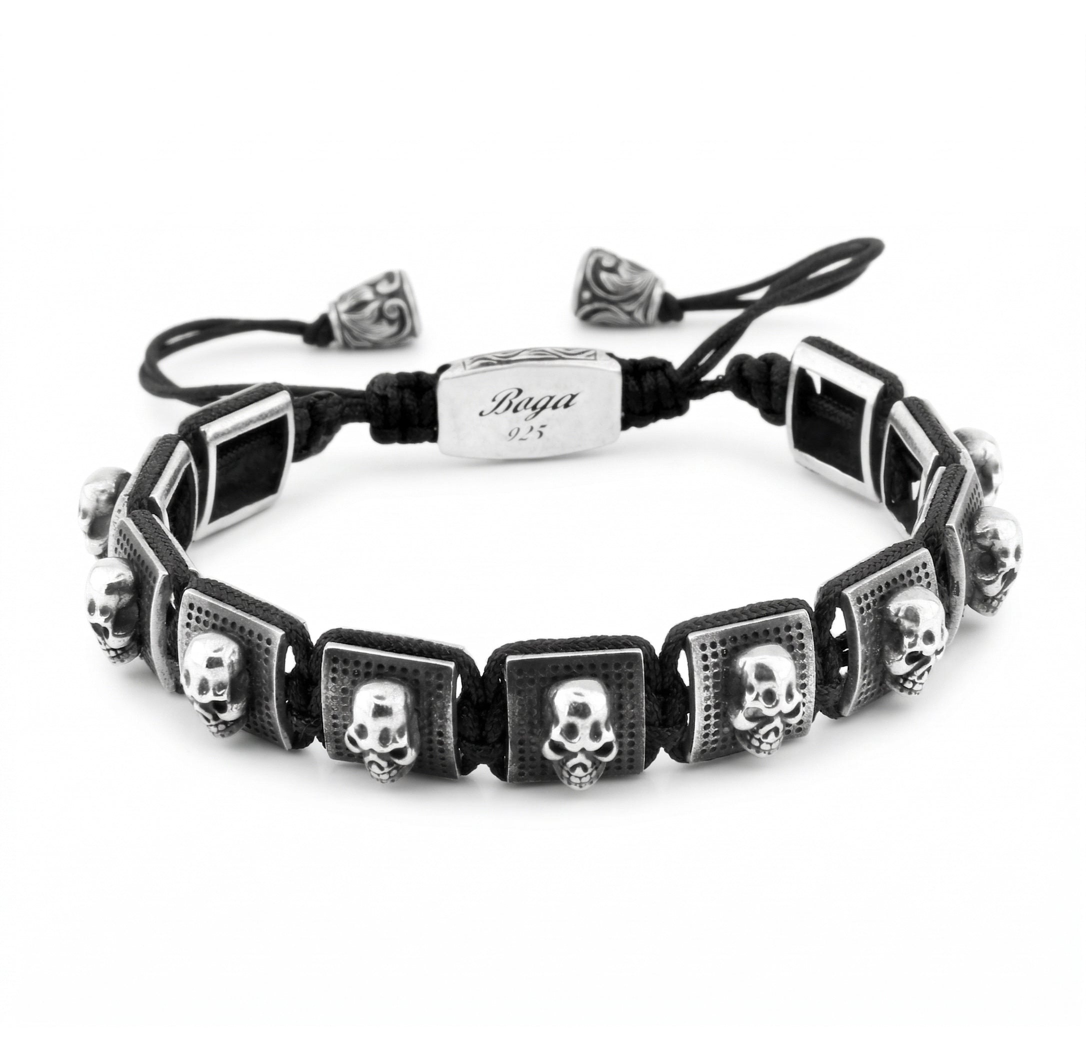 Skull Macrame Bracelet in Sterling Silver