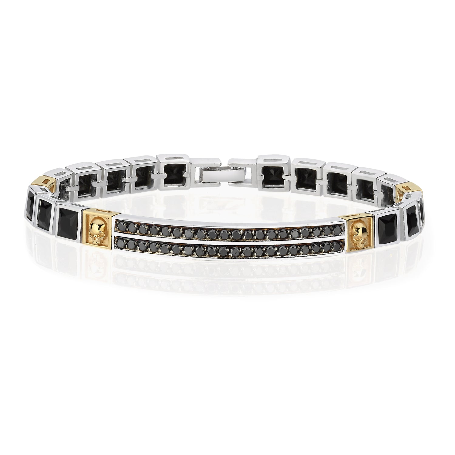 Skull Black Diamond Bridge 14K Sterling Silver in Sterling Silver & 14K Gold