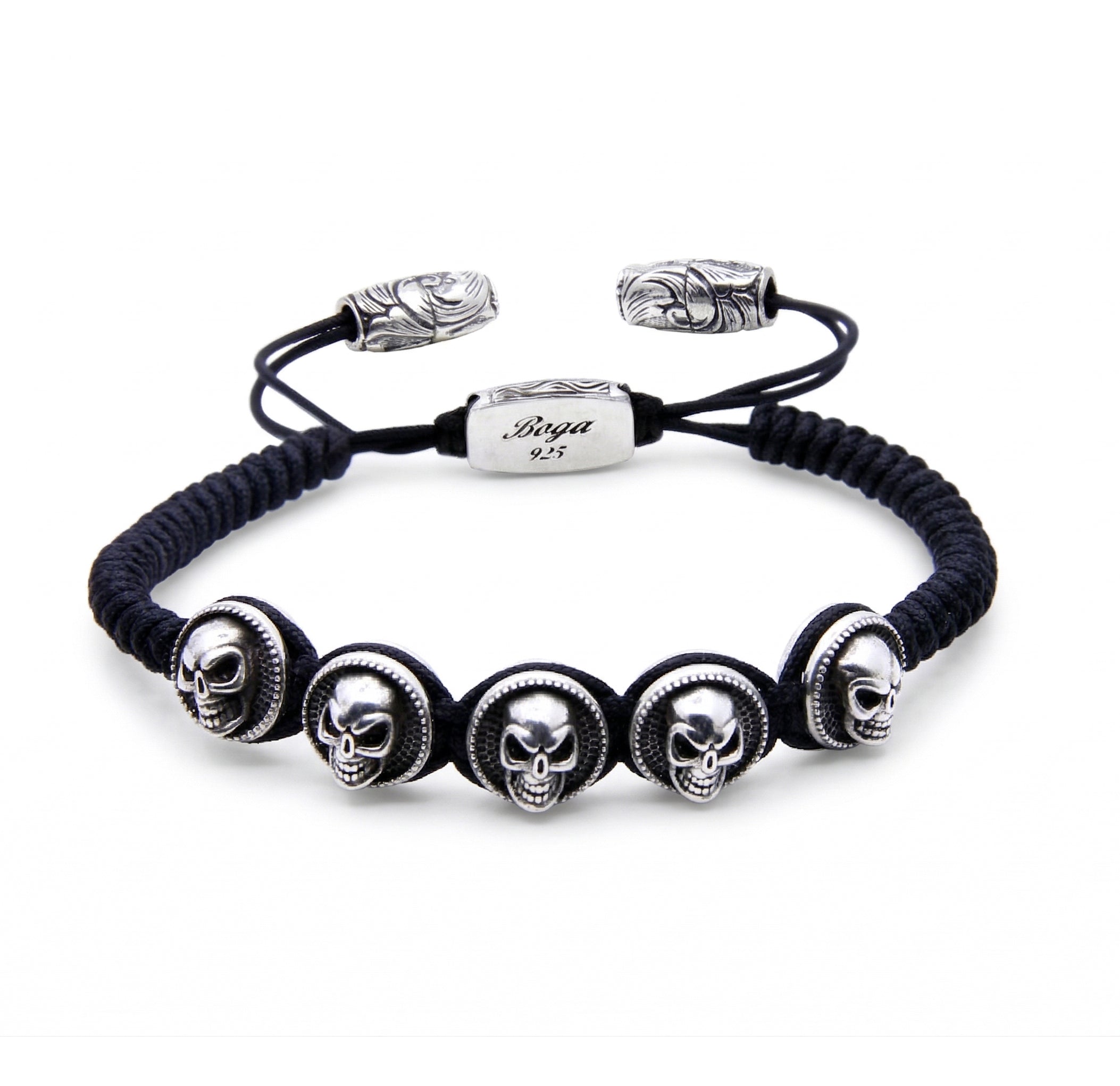 Skull Circular Snake Macrame Bracelet in Sterling Silver