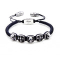 Skull Fleur de Lis Rds Snake Macrame Bracelet in Sterling Silver