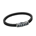 Skull Lock Leather Bracelet in Sterling Silver