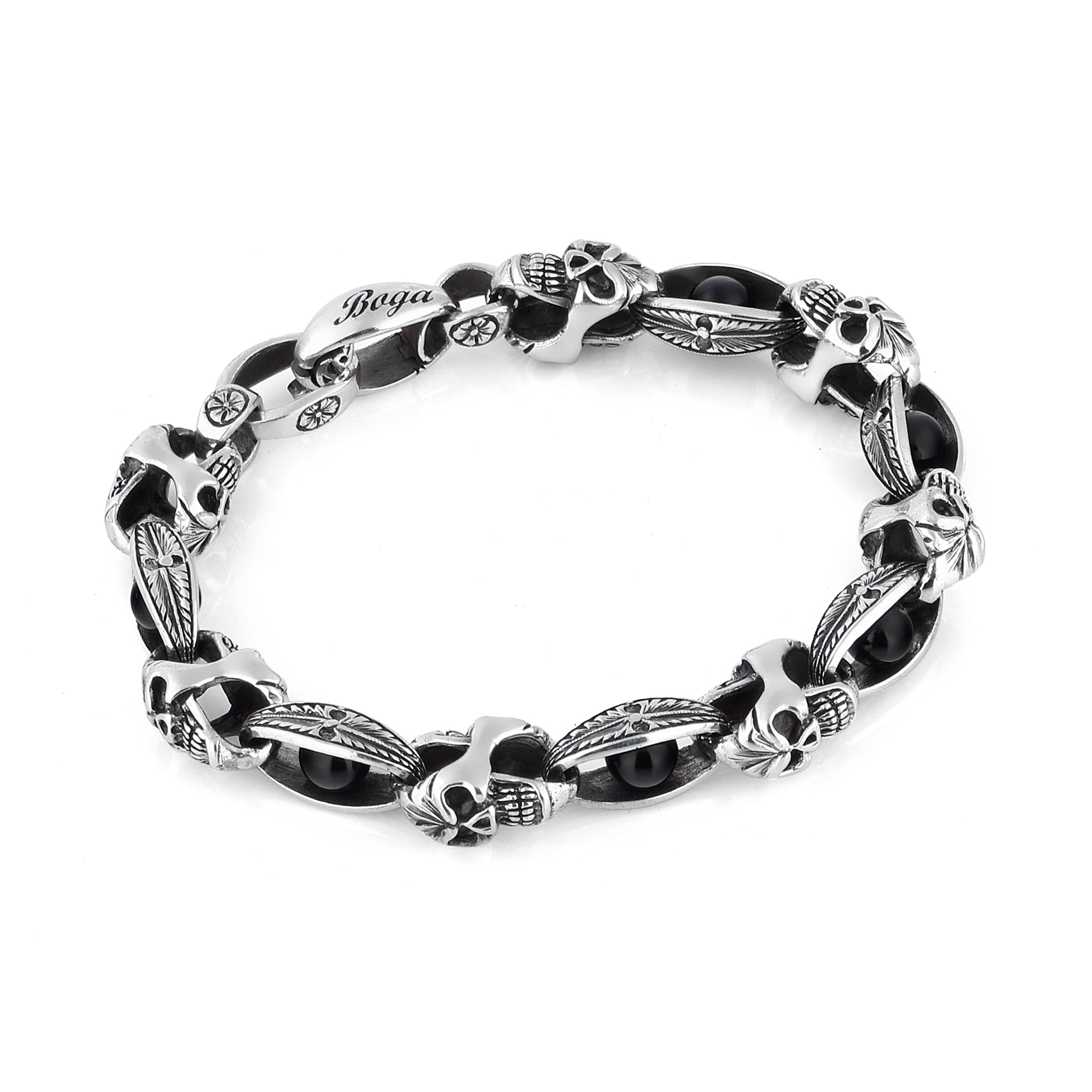 Skull Loop Gem Stone Chain Bracelet in Sterling Silver