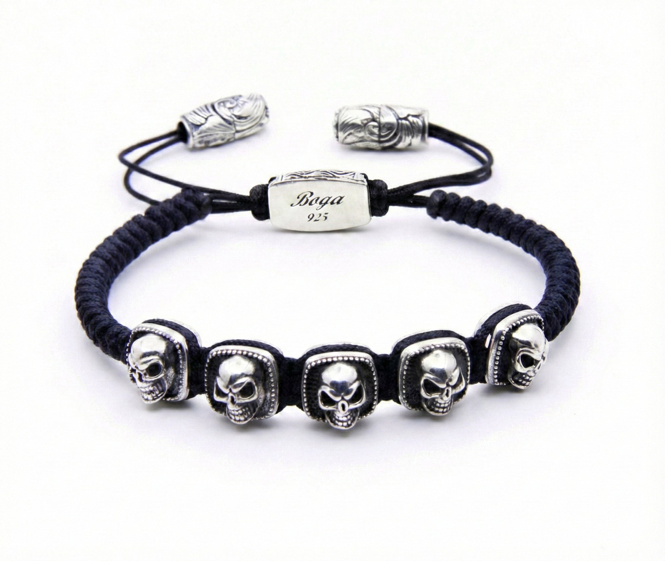 Skull Rds Snake Macrame Bracelet in Sterling Silver