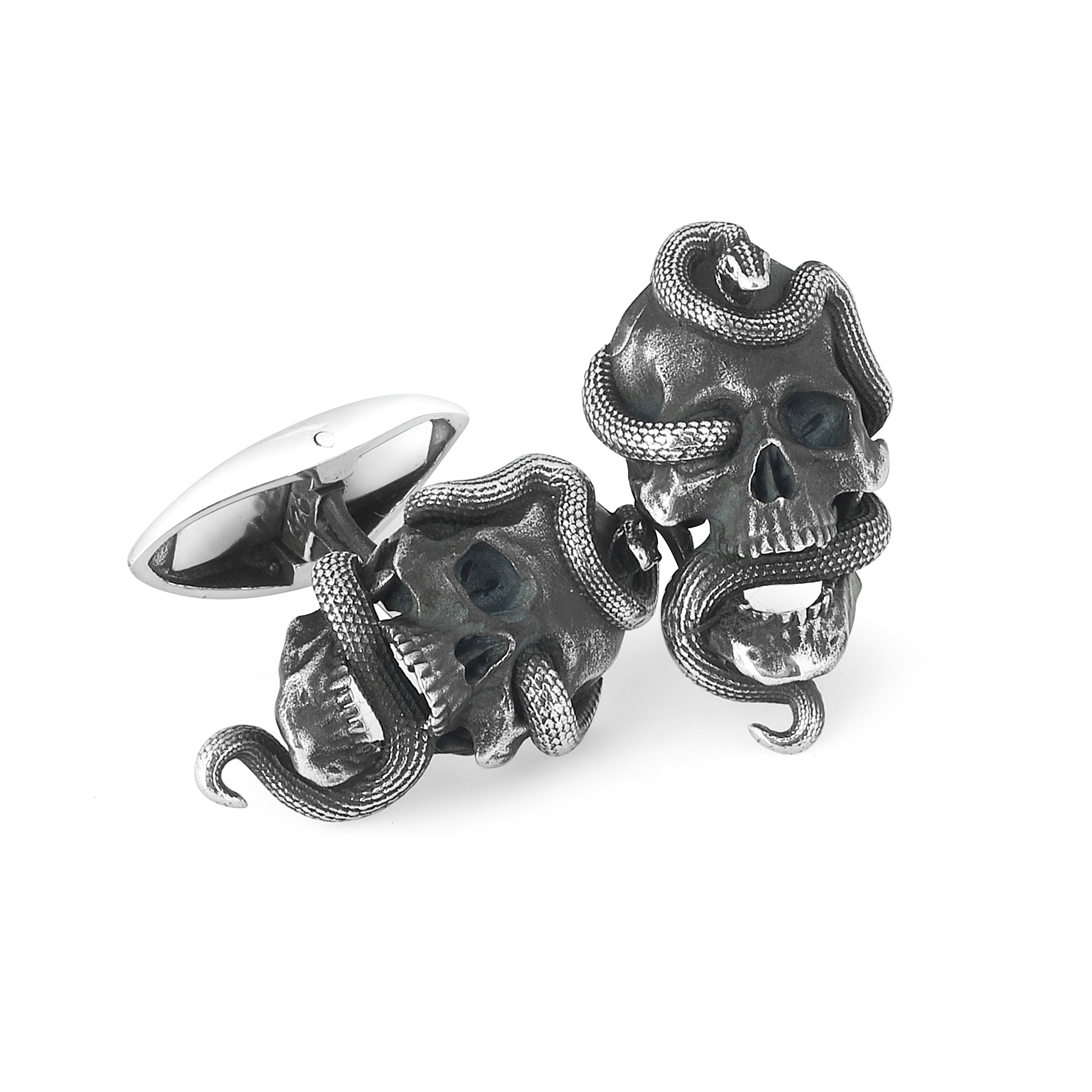Skull Snake Cufflinks in Sterling Silver