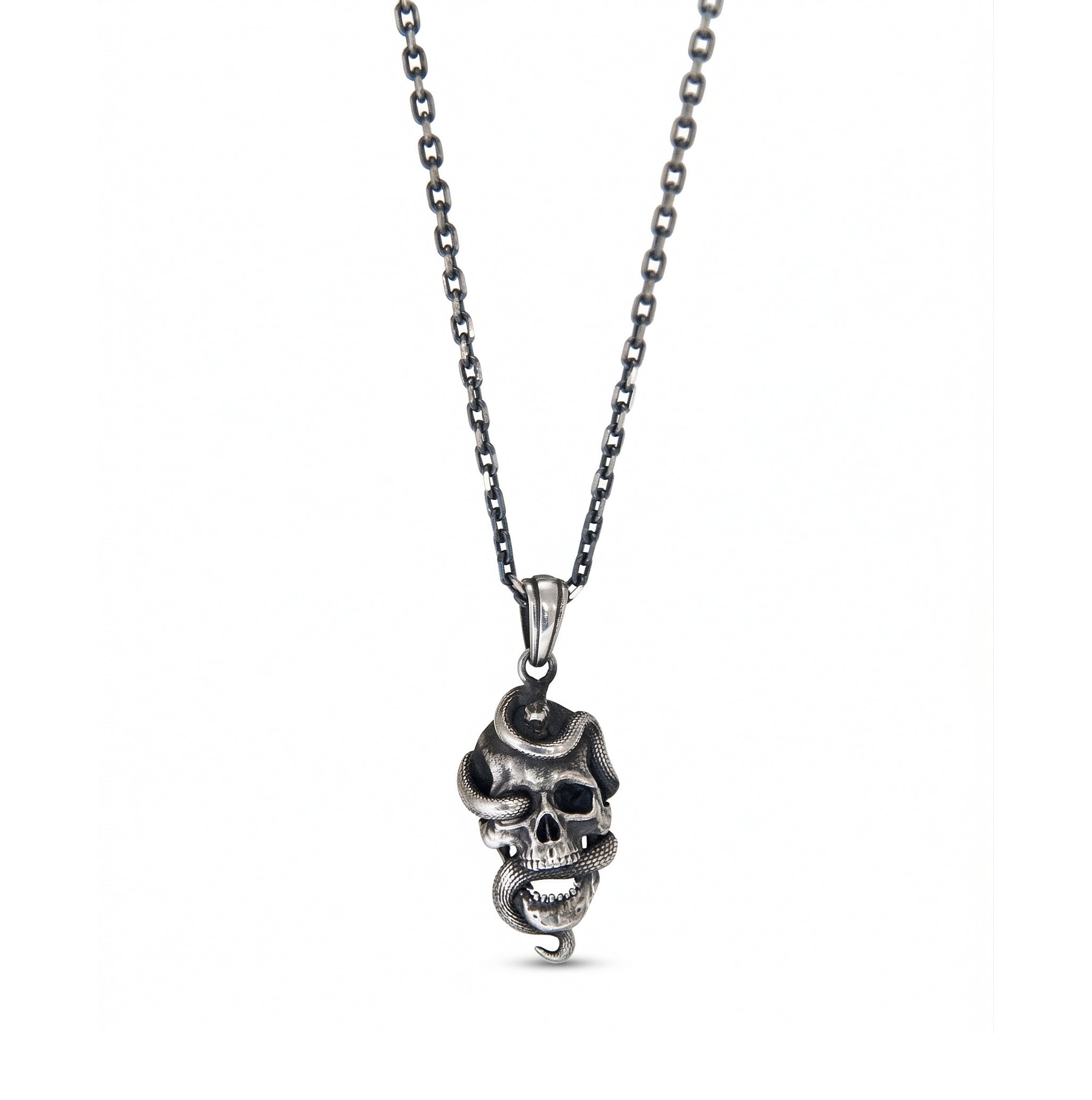 Skull Snake Necklace in Sterling Silver