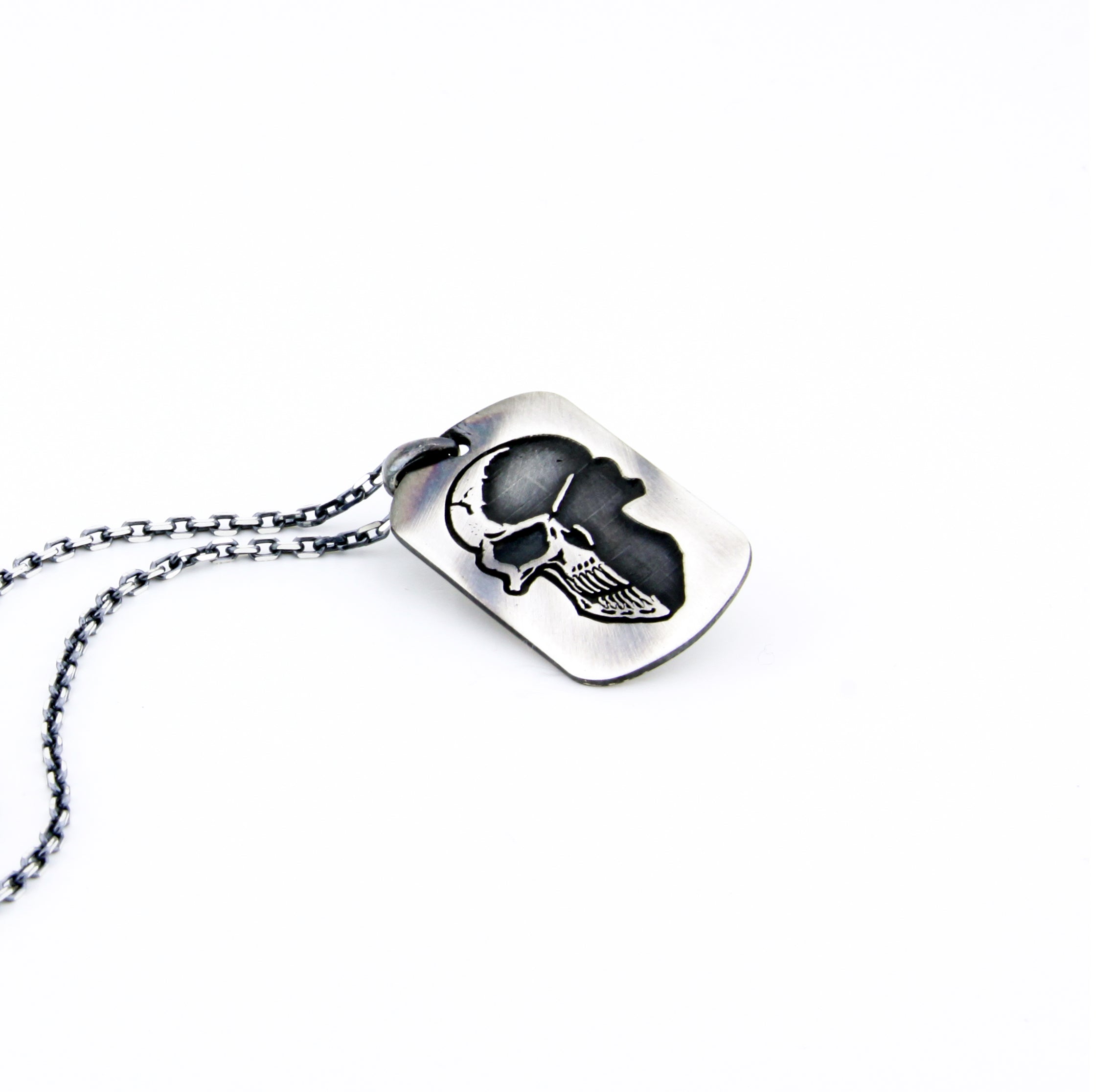 Skull Tag Necklace in Sterling Silver