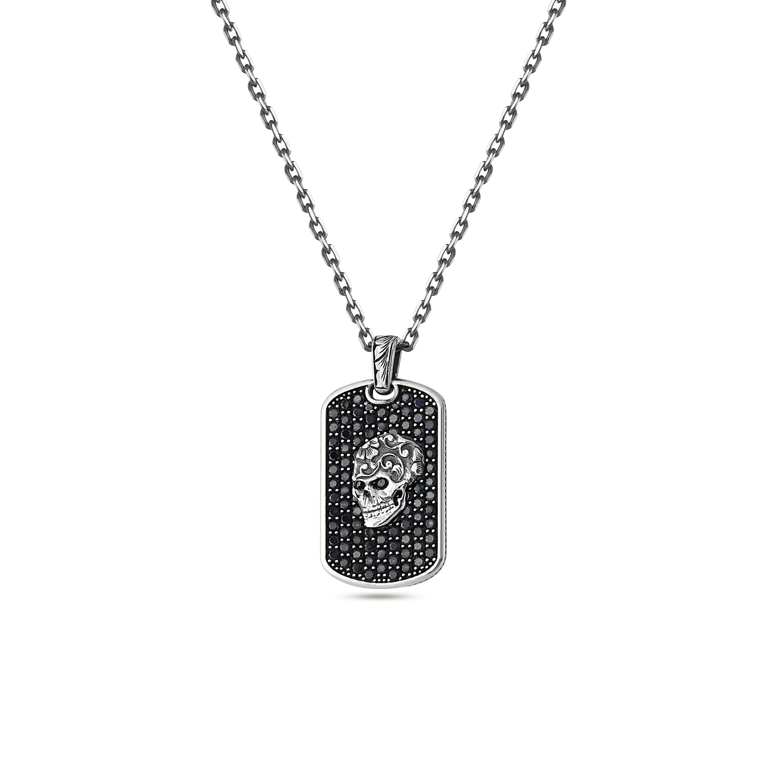 Skull Zircon Bubble Back Necklace in Sterling Silver
