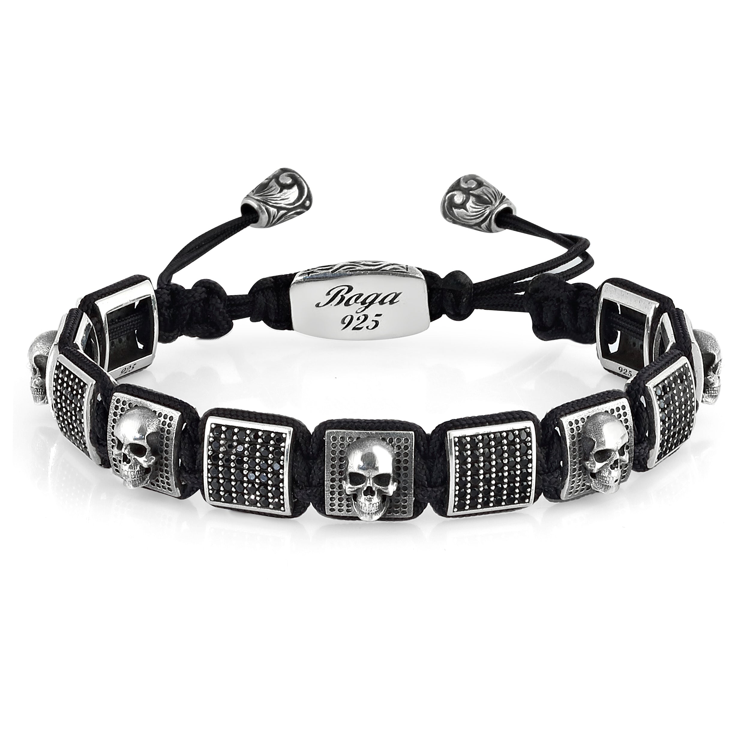 Skull Zircon Macrame Bracelet in Sterling Silver