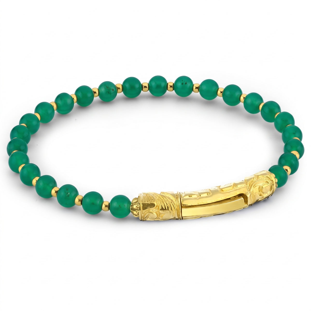 Single Lock-S Long Green Agate Bracelet, Sterling Silver