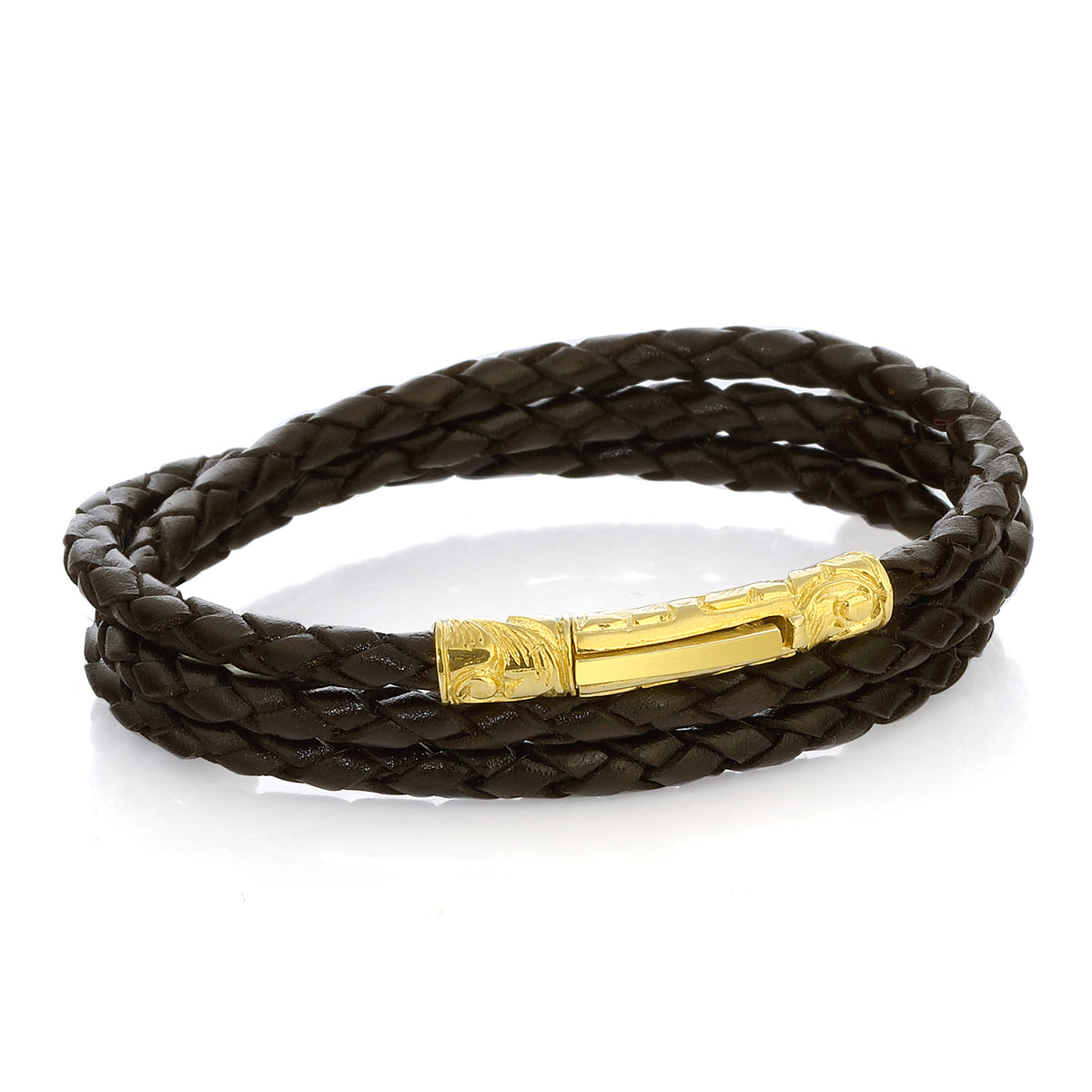 Single Lock-S Long Braided Leather Bracelet, Sterling Silver