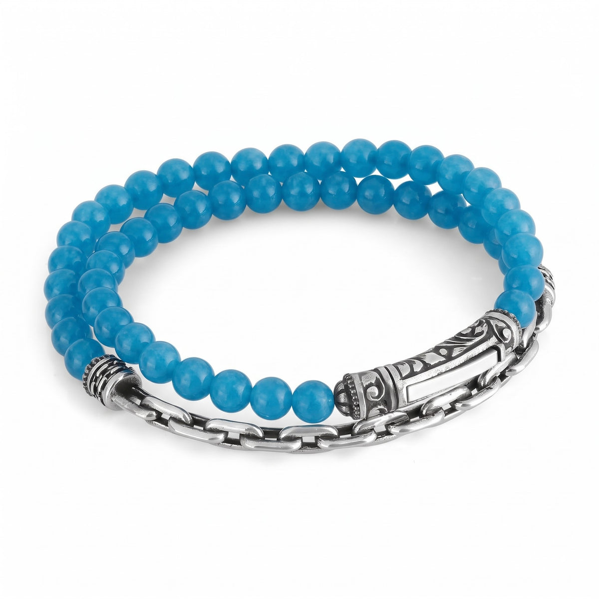 Single Lock M-Arc Chain Blue Quartz Bracelet, Sterling Silver