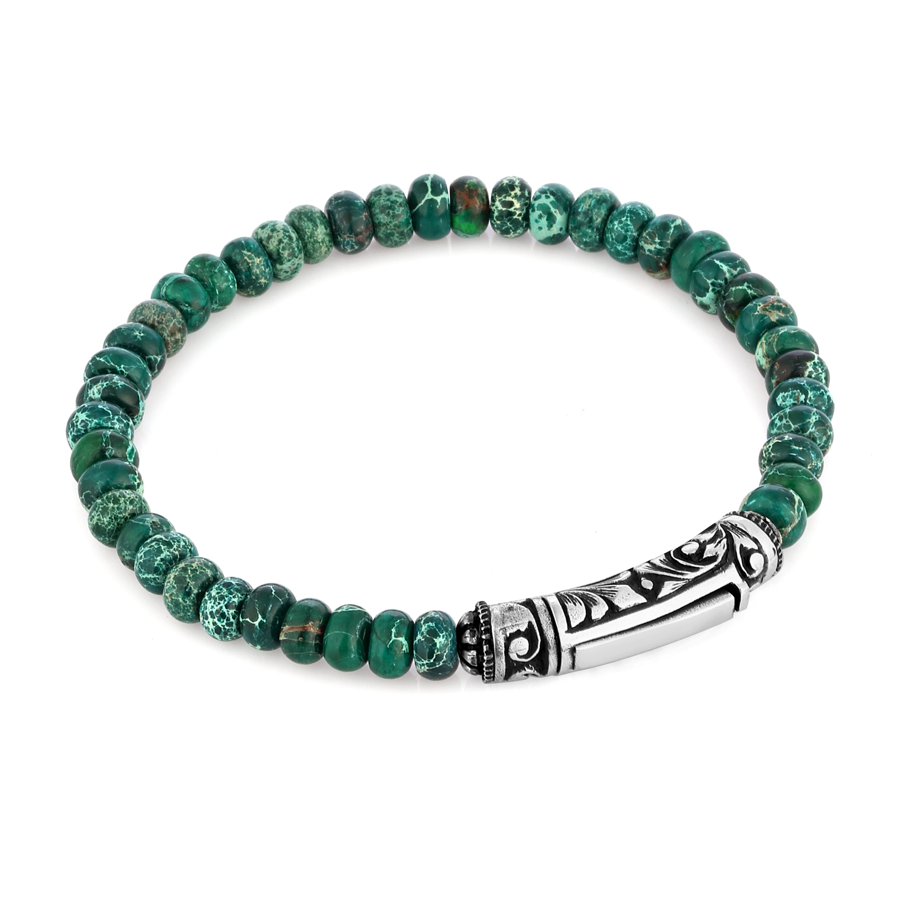 Sl Evgraved Variscite Bracelet in Sterling Silver
