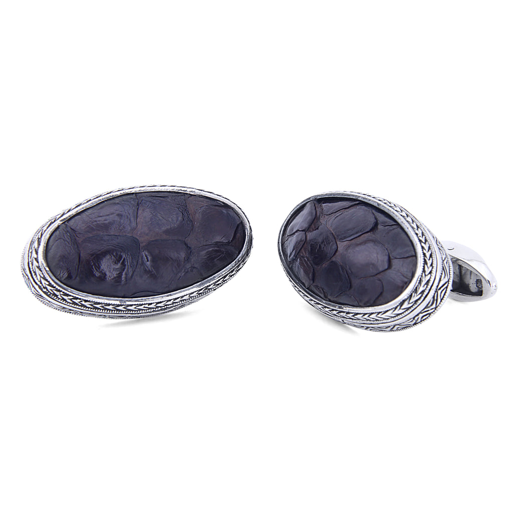 Snake Oval . Cufflinks in Sterling Silver