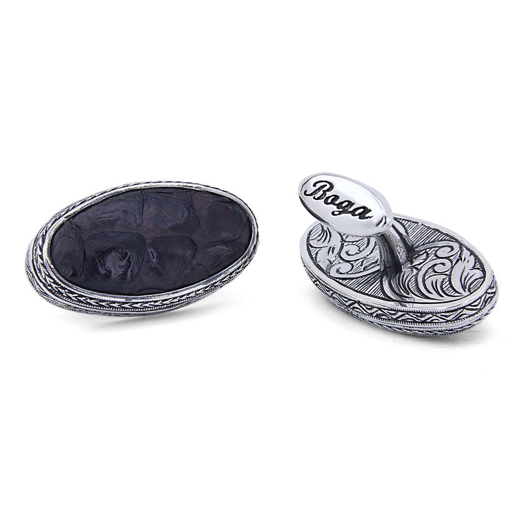 Snake Oval . Cufflinks in Sterling Silver