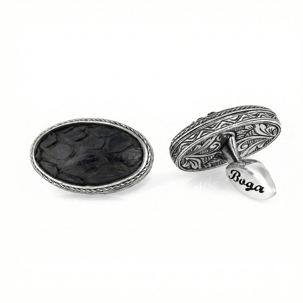 Snake Oval Small. Cufflinks in Sterling Silver