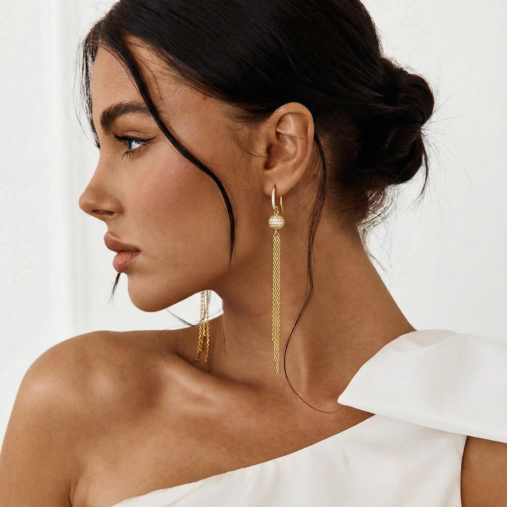 Sphere Zircon Chn Earring in Sterling Silver