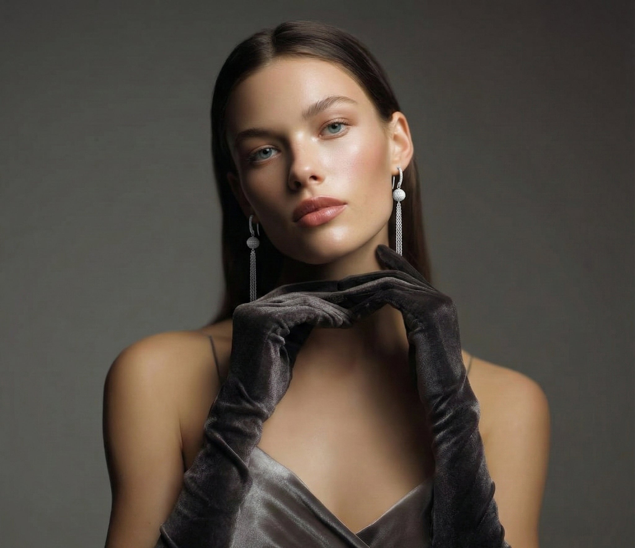 Sphere Zircon Chn Earring in Sterling Silver