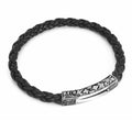 Square Single Long Engraved Leather Bracelet in Sterling Silver