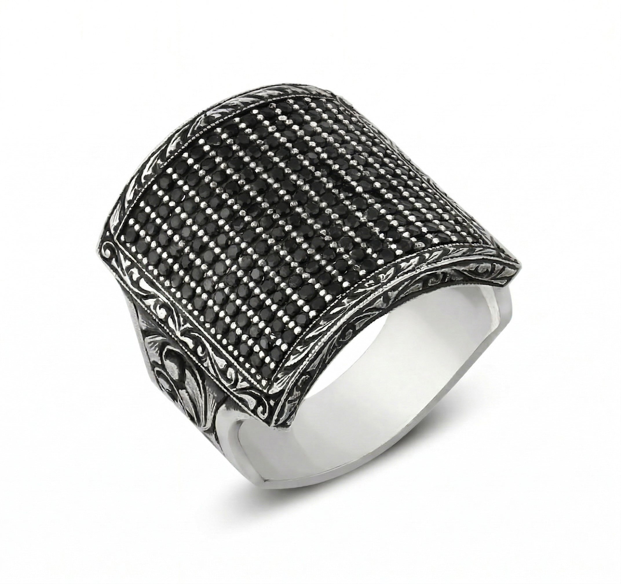 Square Black Pave Zircon Ring in Sterling Silver