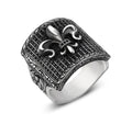 Square Black Pave Zircon Fleur de Lis Ring in Sterling Silver