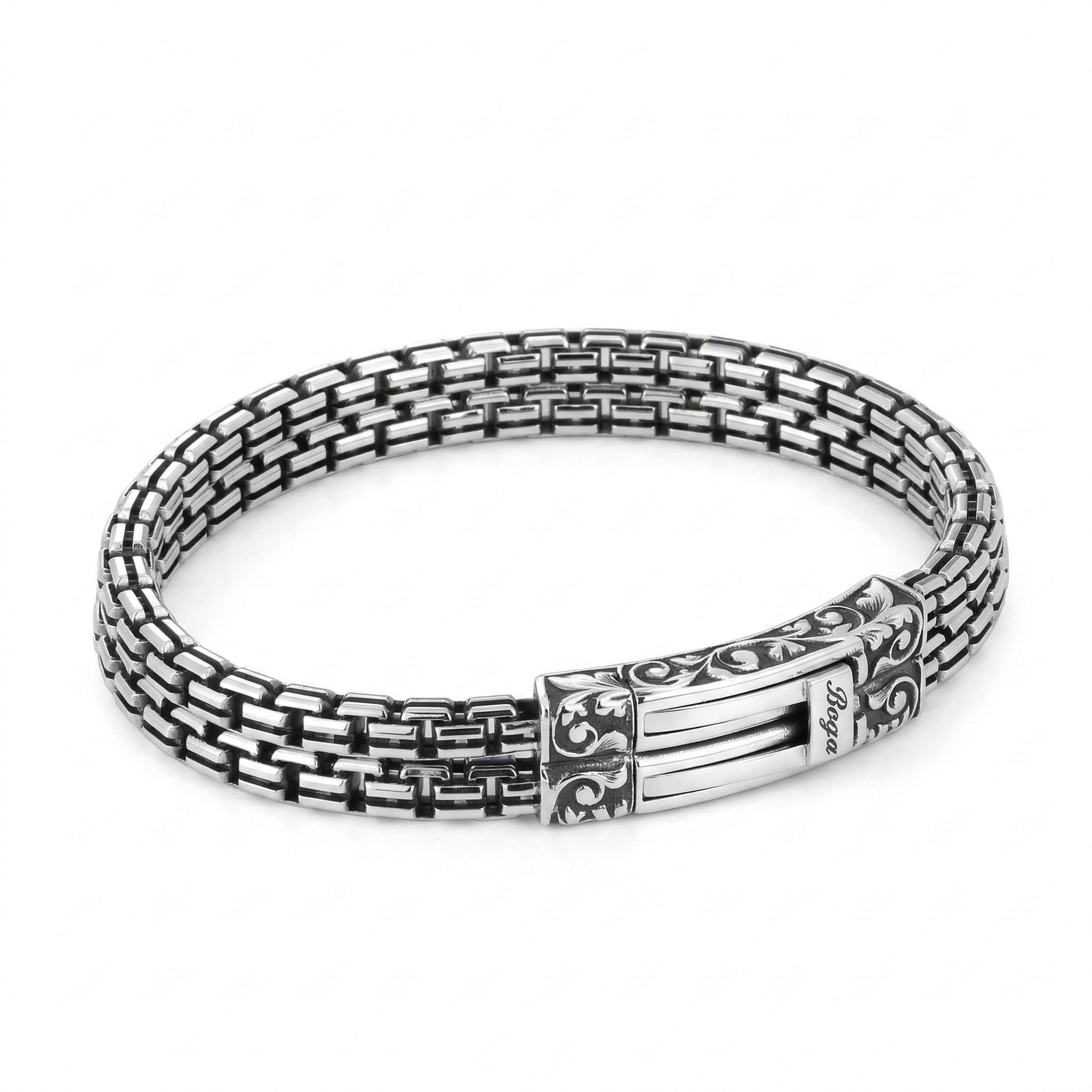 Square Double Engraved It Chain Bracelet in Sterling Silver