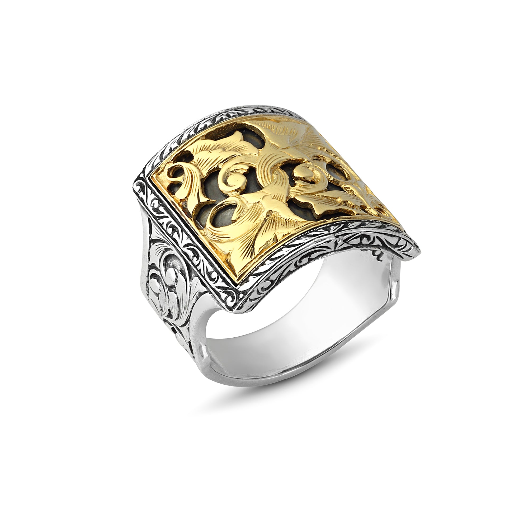 Square Engraved 18K Sterling Silver in Sterling Silver & 18K Gold