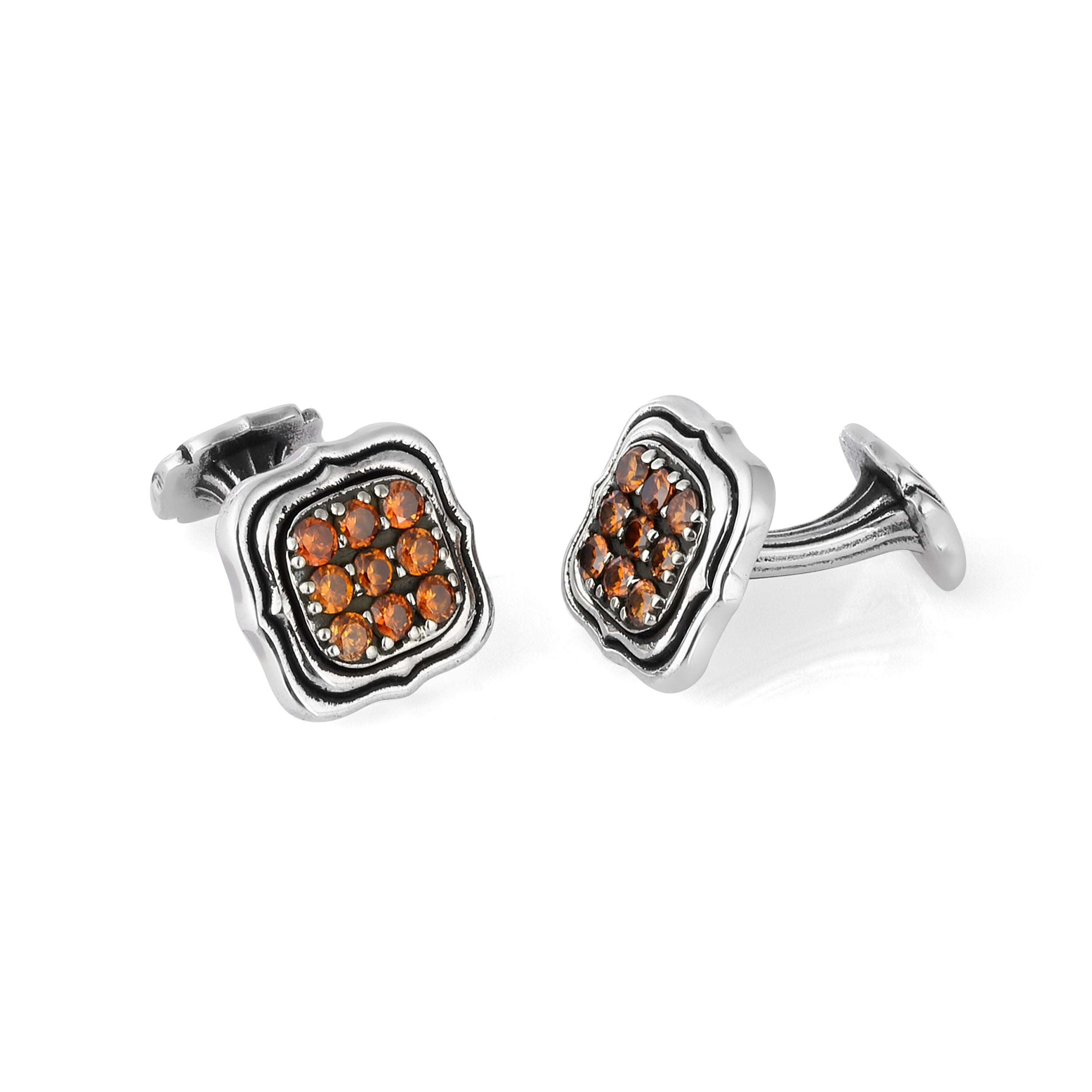 Square Radius Zircon Cufflinks in Sterling Silver