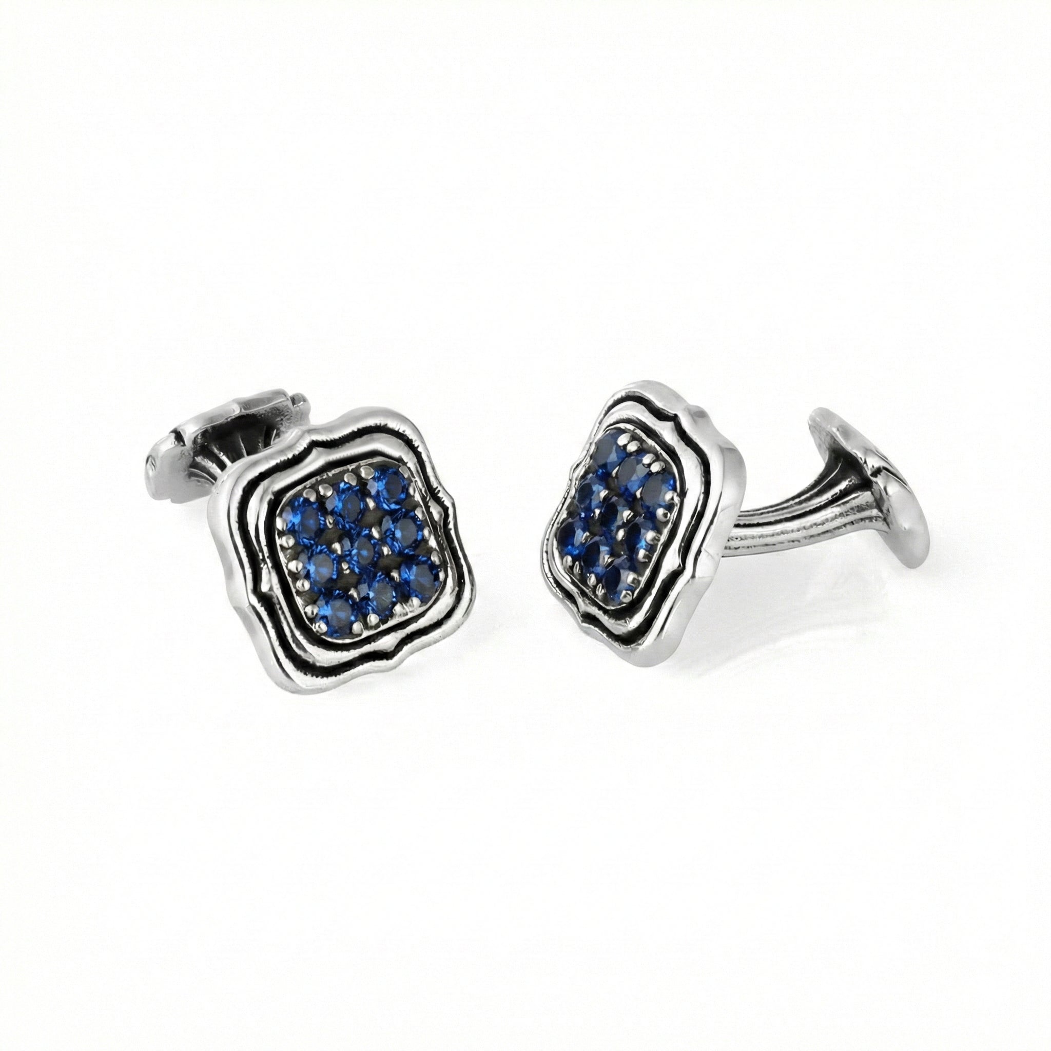 Square Radius Zircon Cufflinks in Sterling Silver
