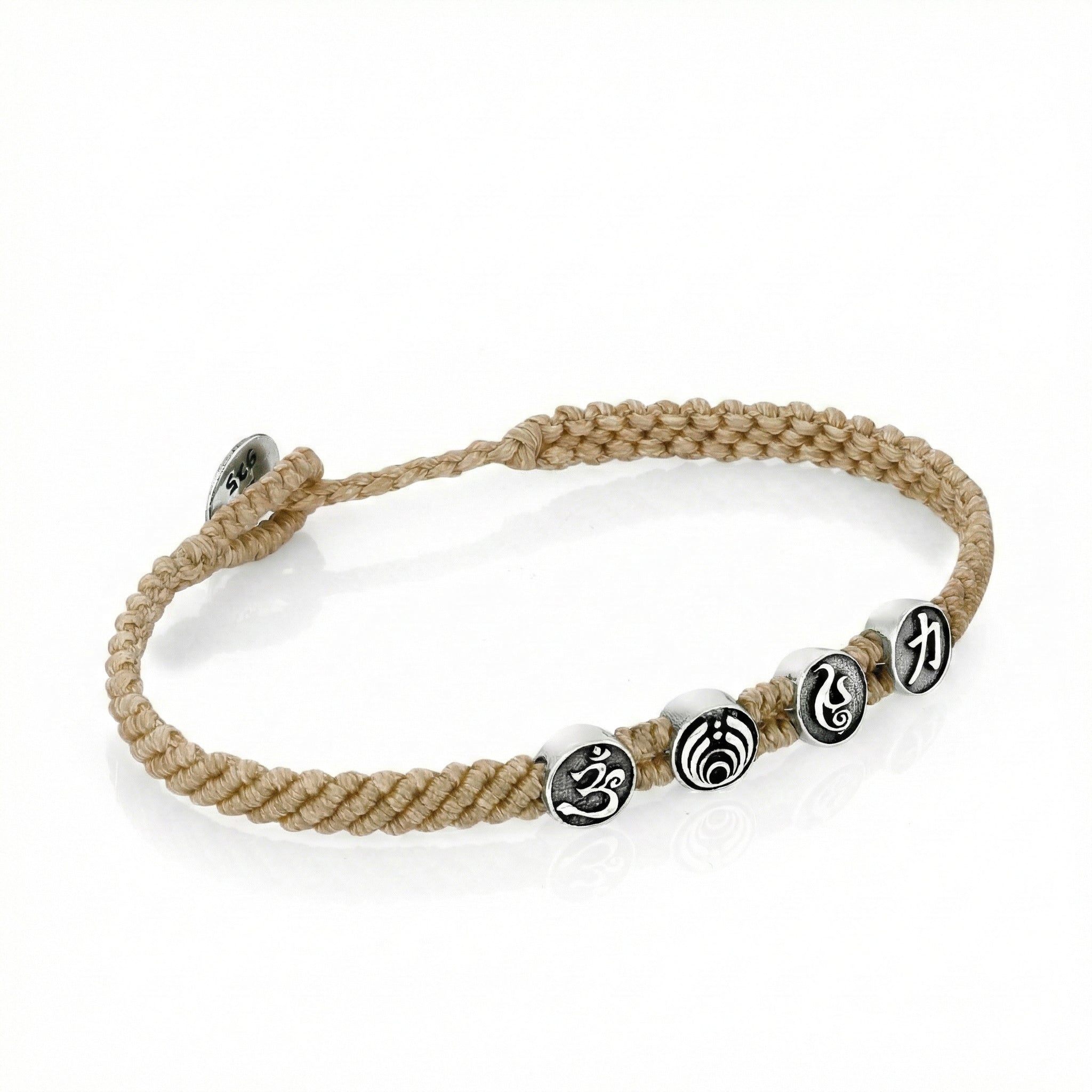 Strenght Symbols Flat Braided Bracelet in Sterling Silver