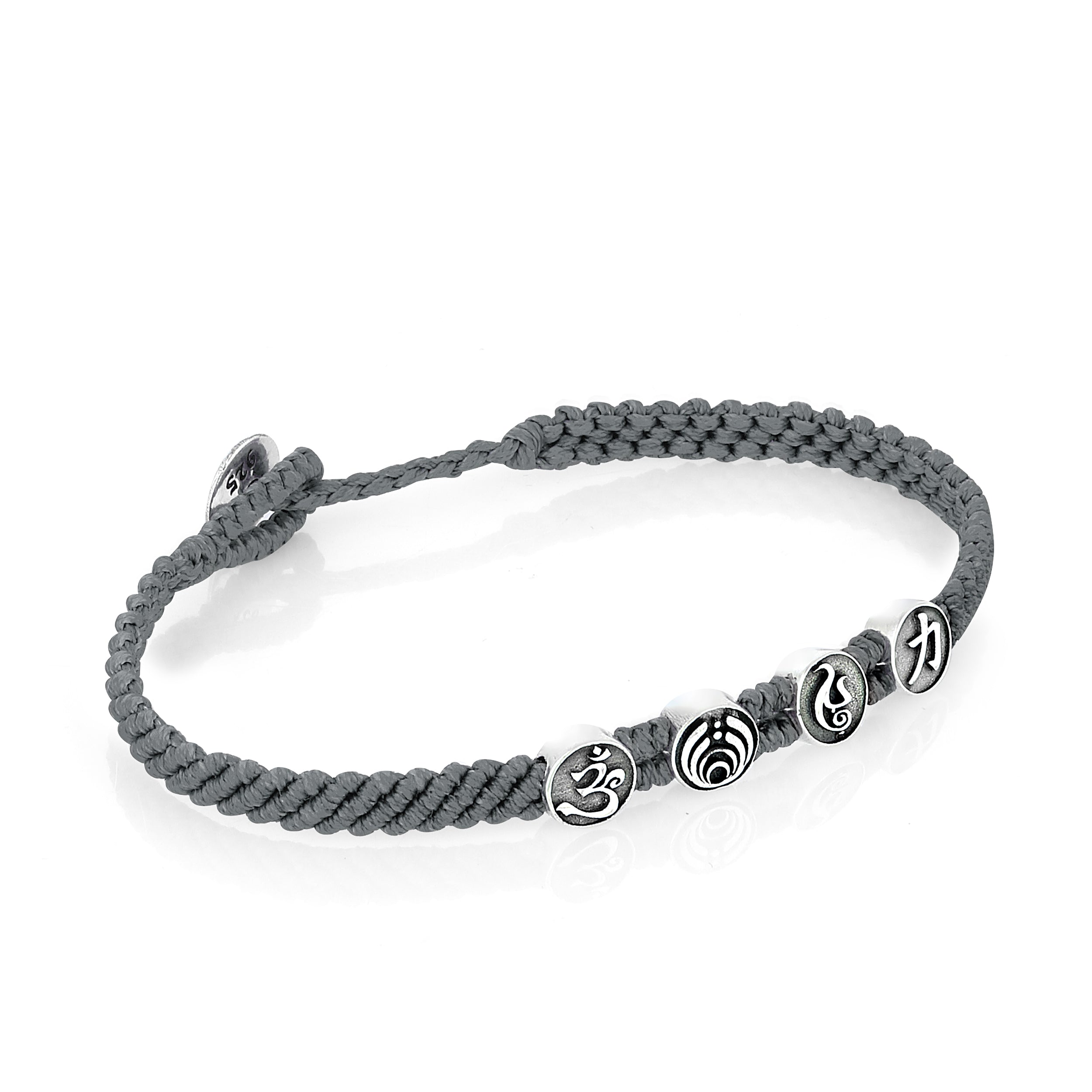 Strenght Symbols Flat Braided Bracelet in Sterling Silver