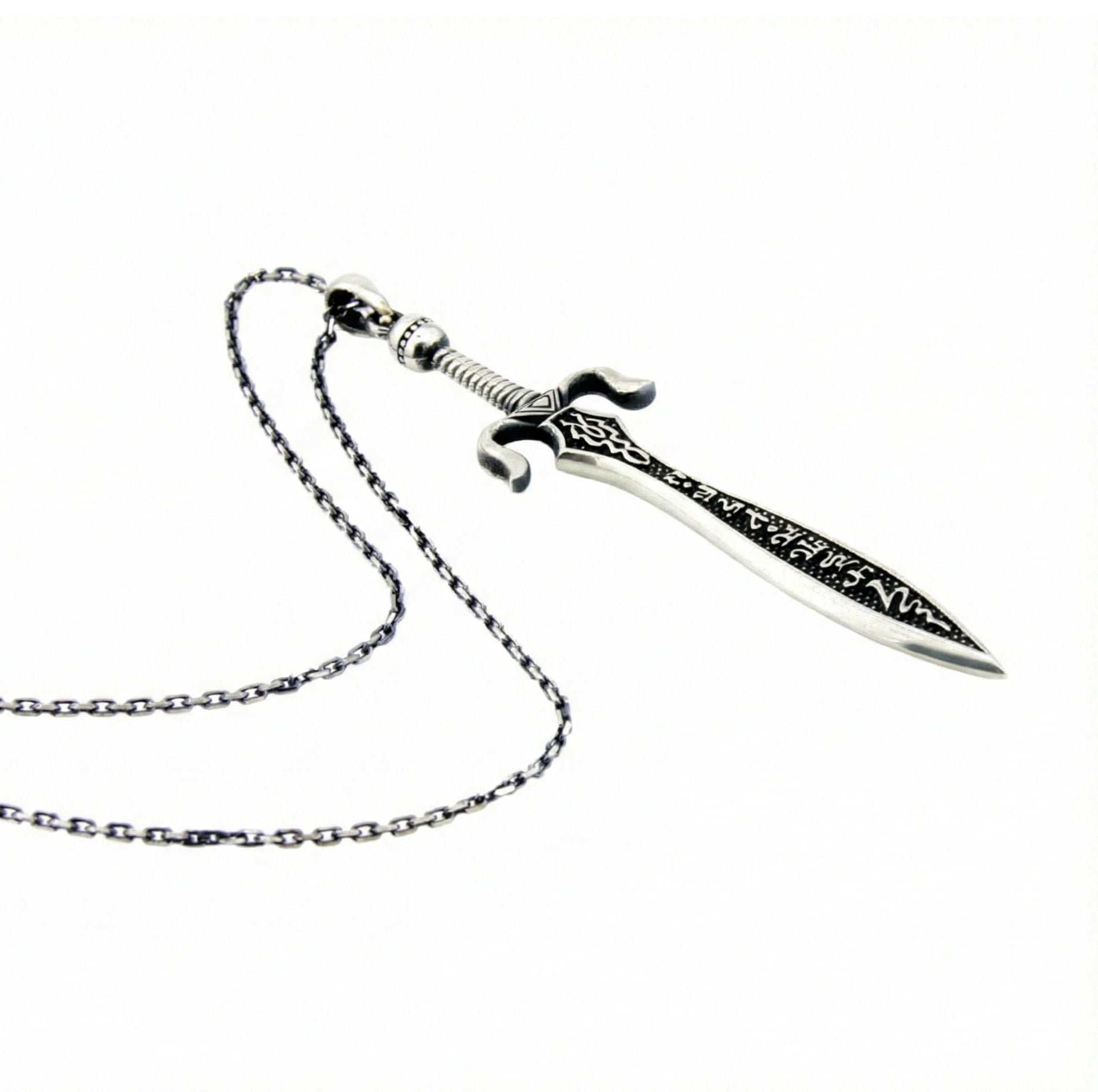 Sword Necklace with Chain Necklace in Sterling Silver
