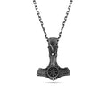 Thor Hammer Skull Necklace in Sterling Silver