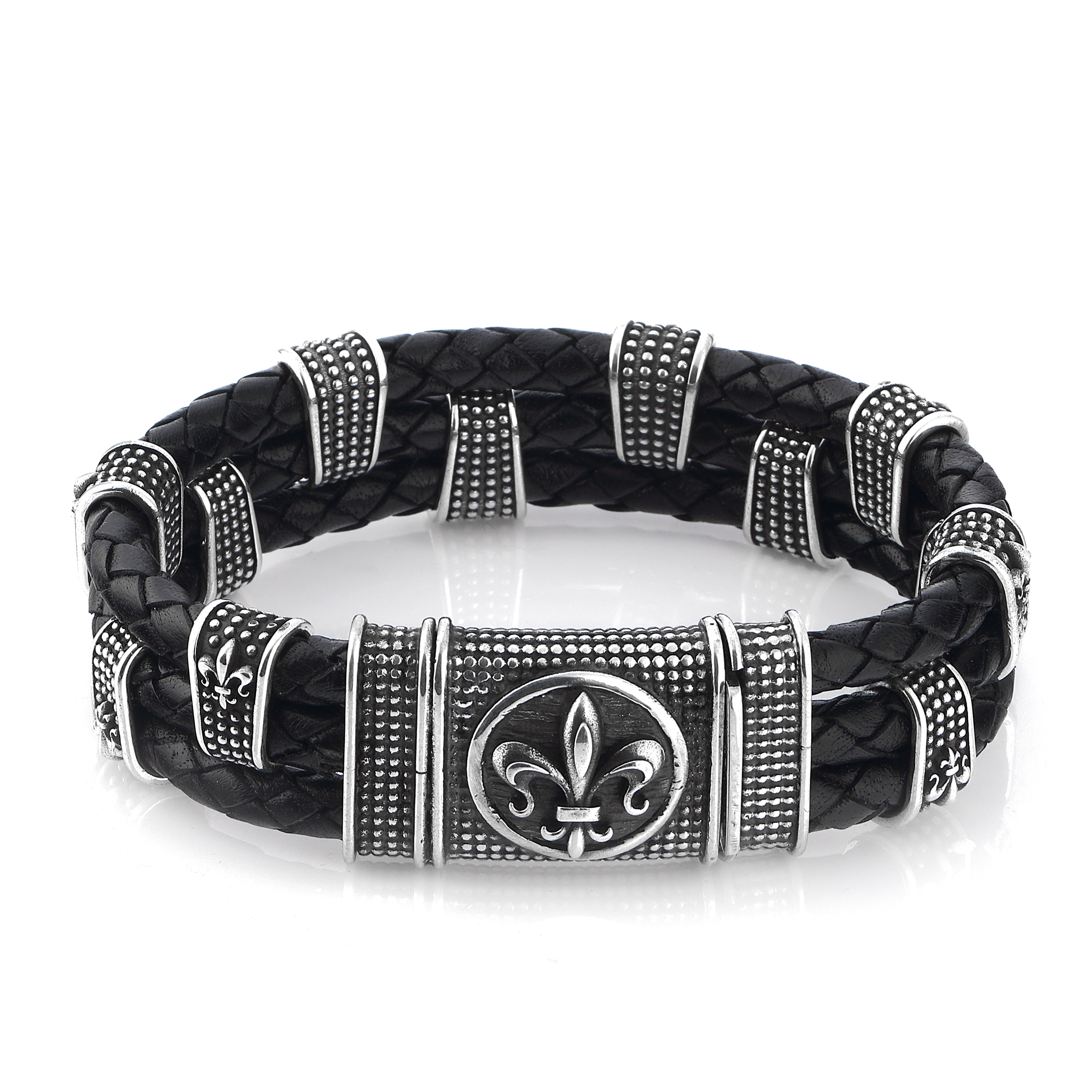 Triple Bubble-lock Fleur de Lis Bracelet in Sterling Silver
