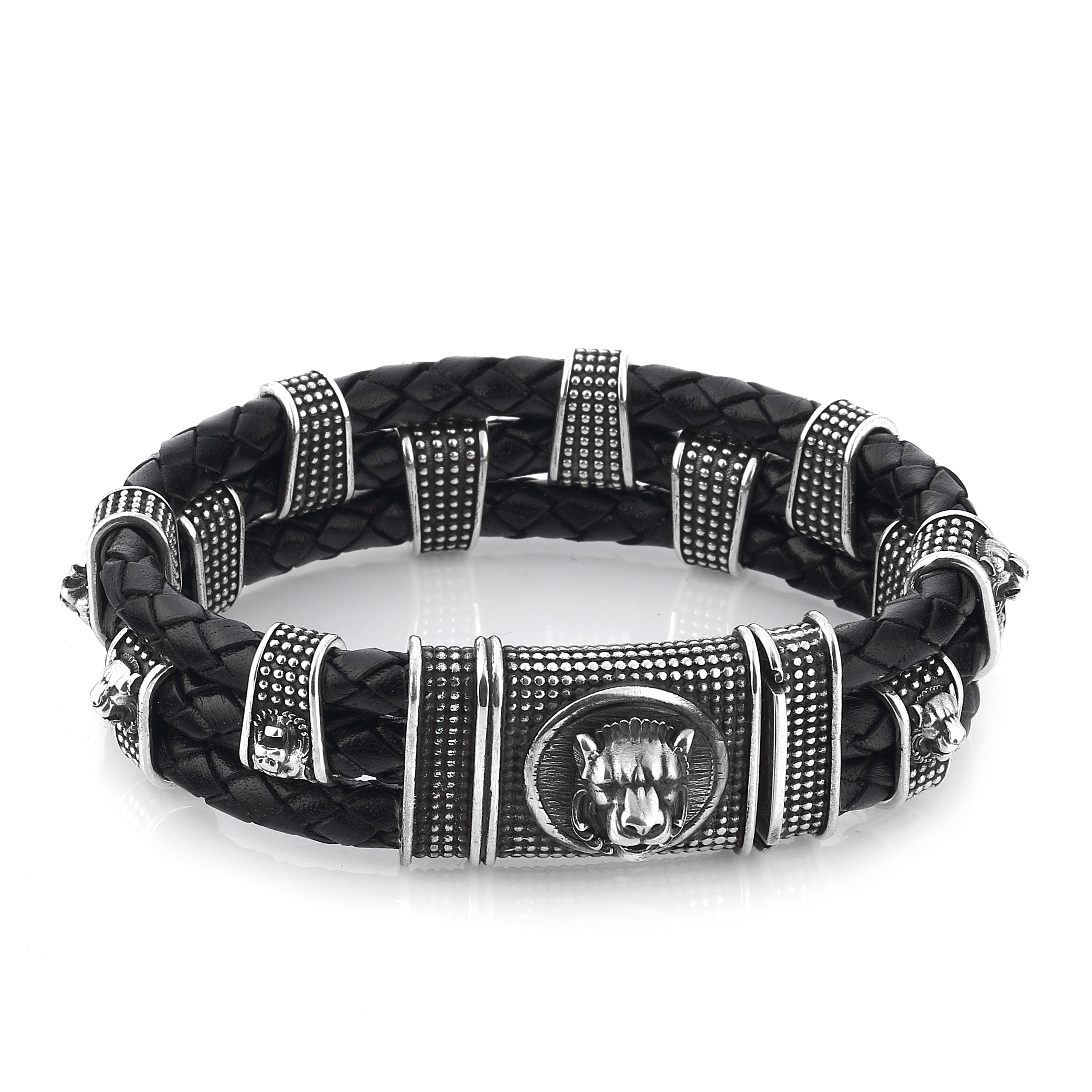 Triple Bubble-lock Lion Bracelet in Sterling Silver