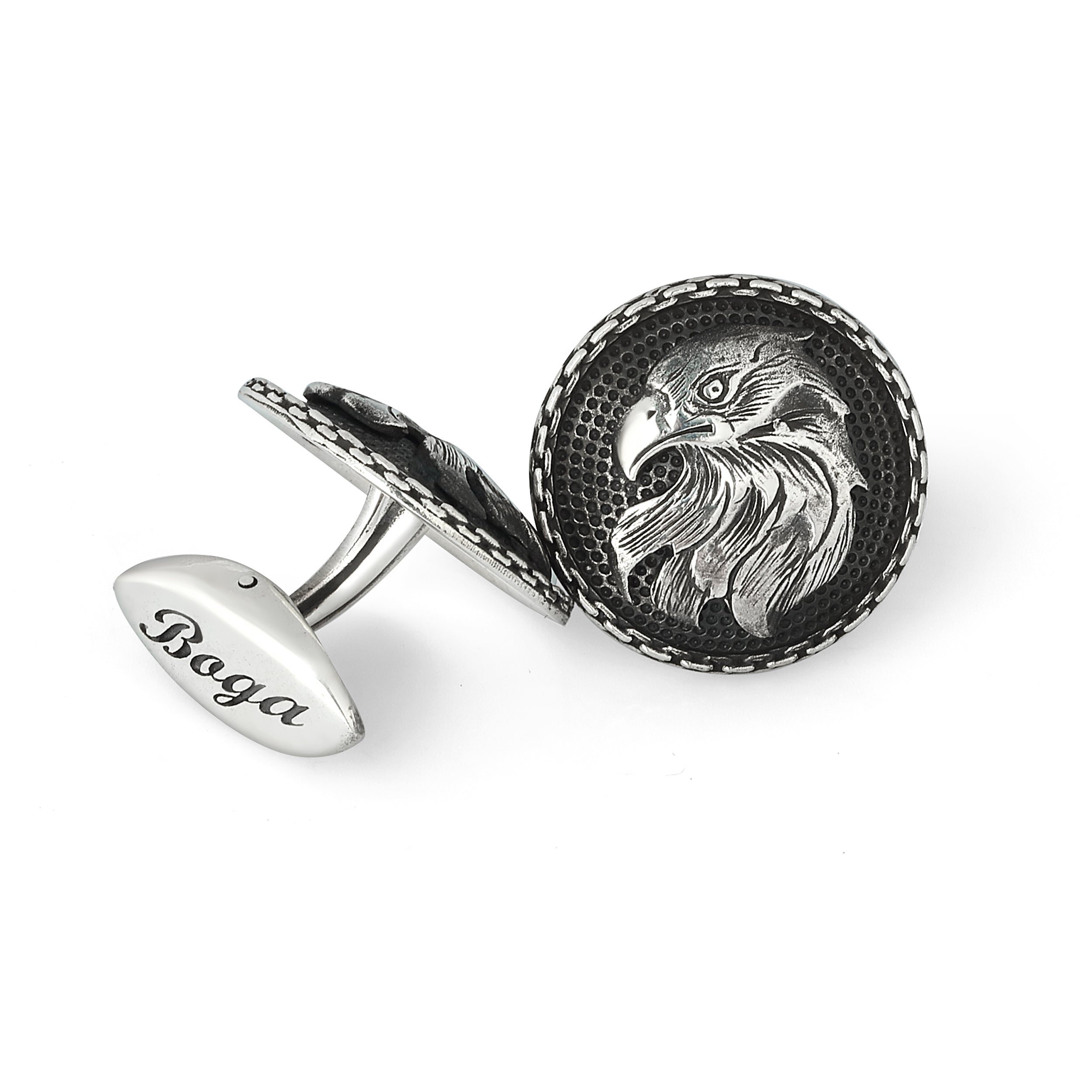 Warrior Chain Shield Eagle Cufflinks in Sterling Silver