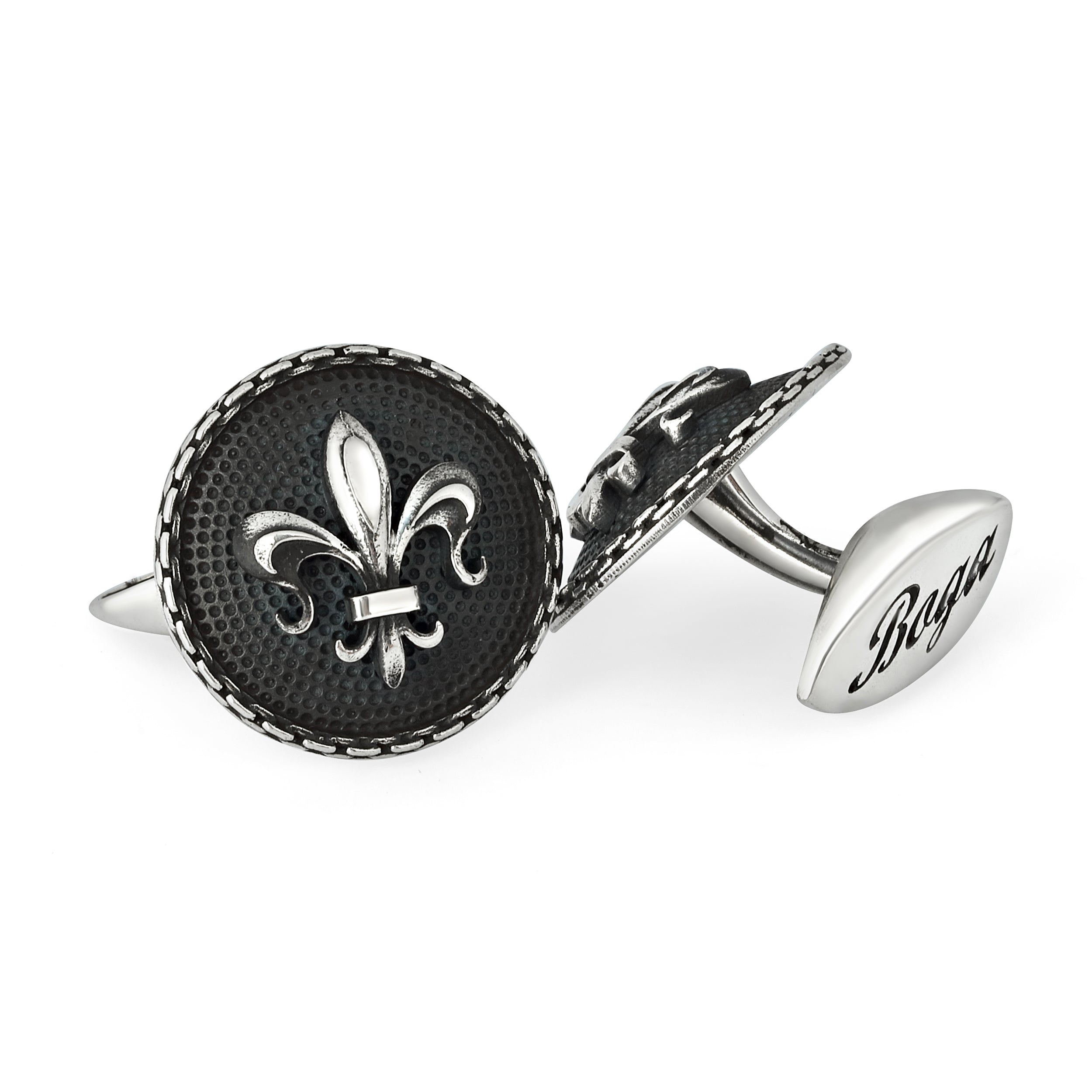 Warrior Chain Shield Fleur de Lis Cufflinks in Sterling Silver