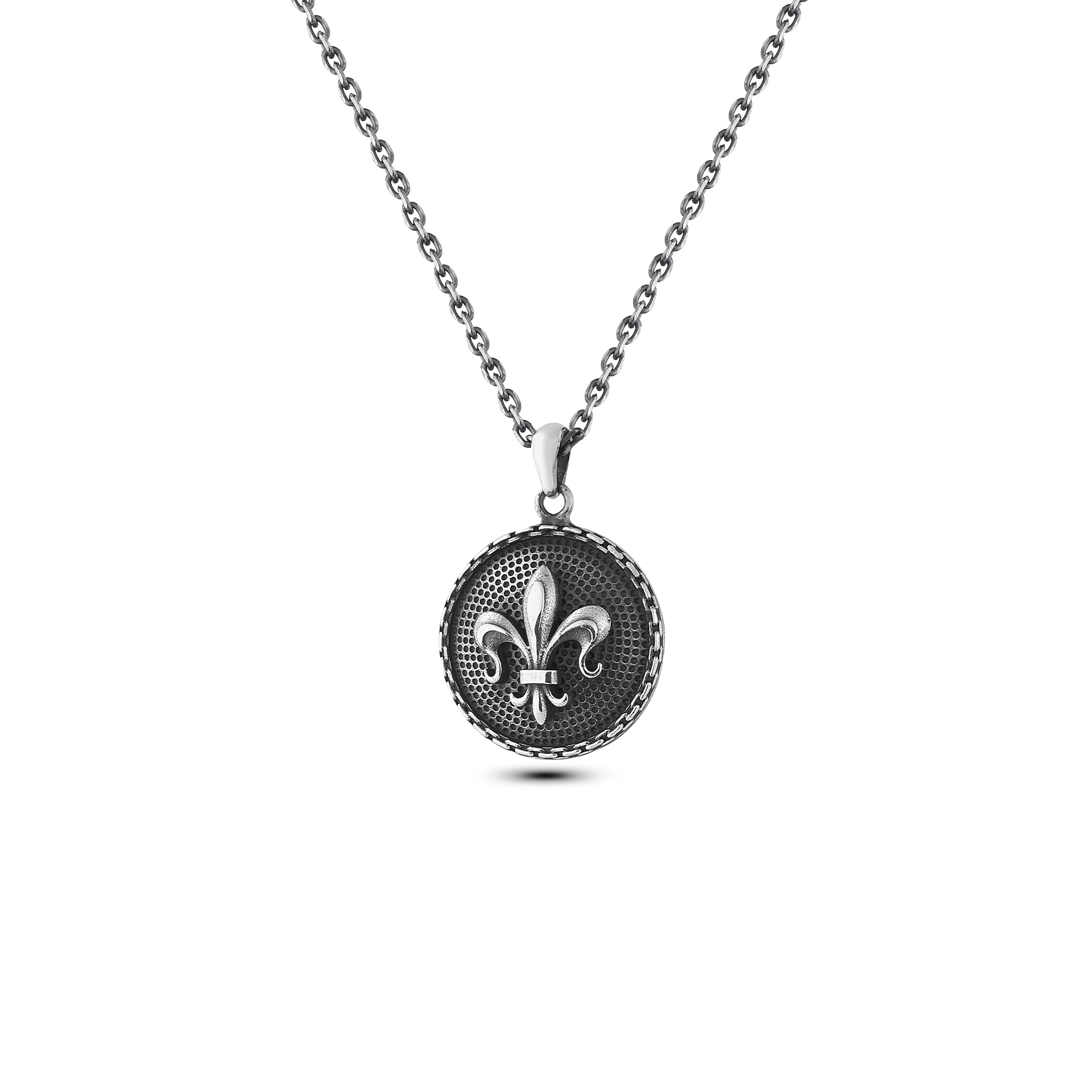 Warrior Chain Shield Fleur de Lis Necklace in Sterling Silver