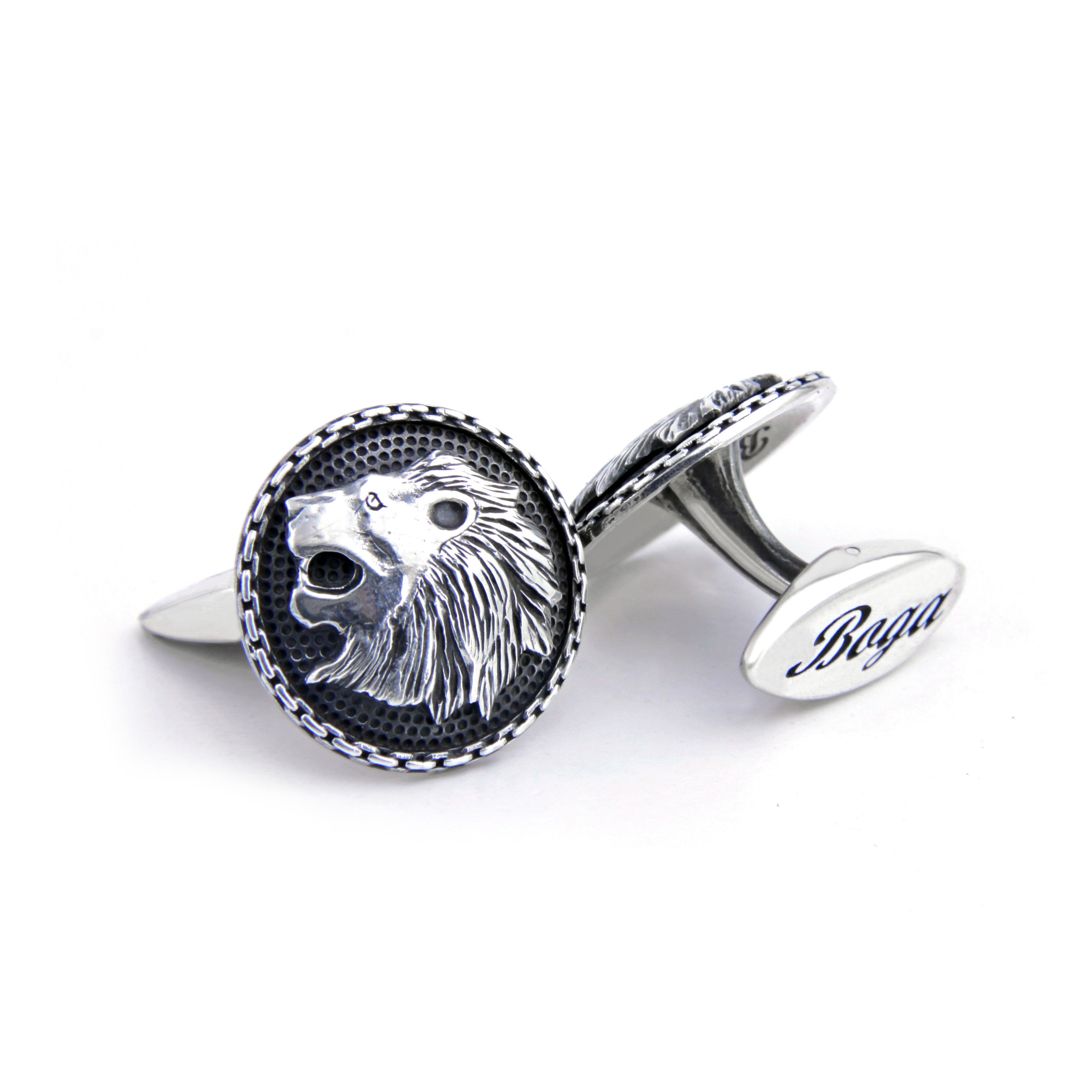 Warrior Chain Shield Lion Cufflinks in Sterling Silver
