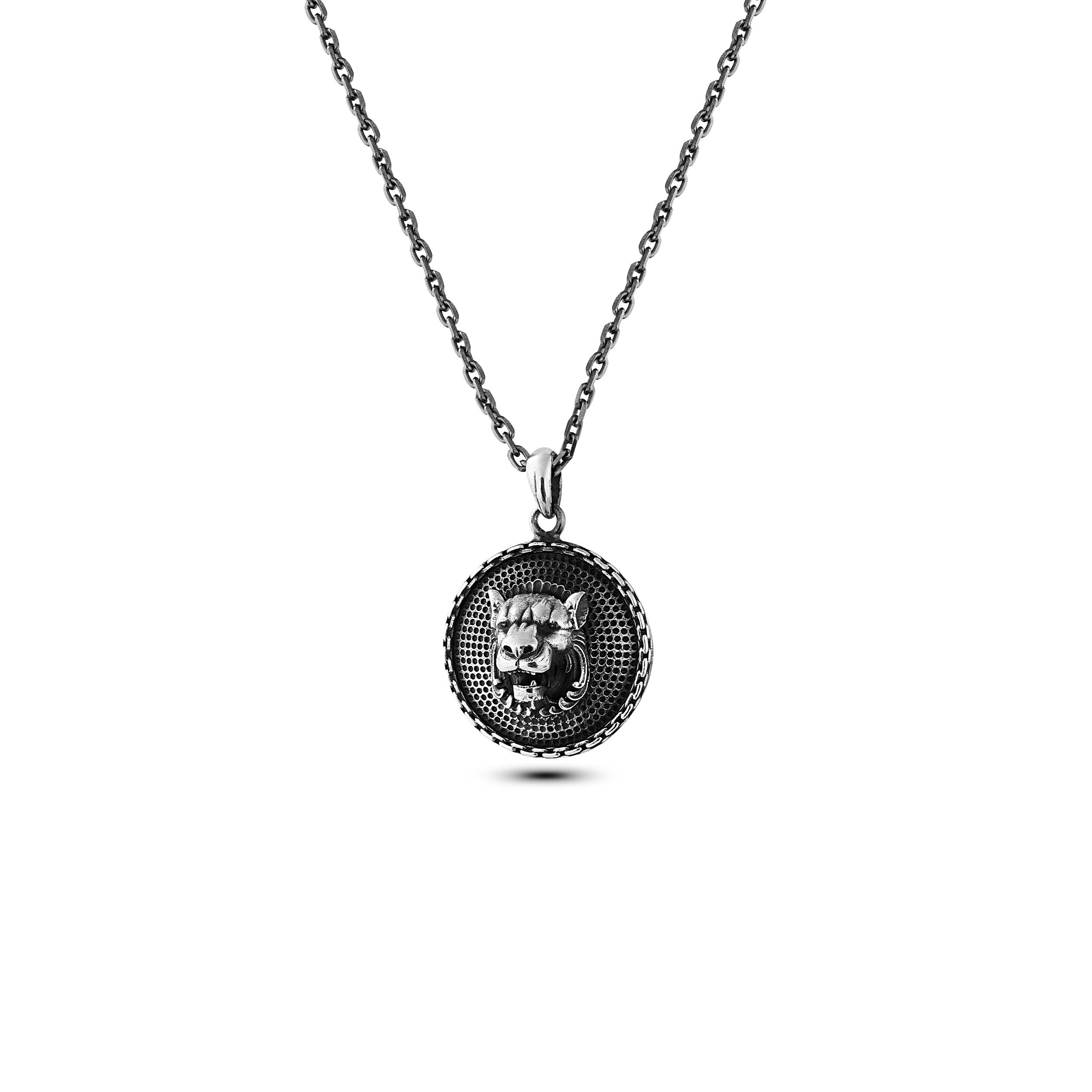 Warrior Chain Shield Lion 3D Necklace in Sterling Silver