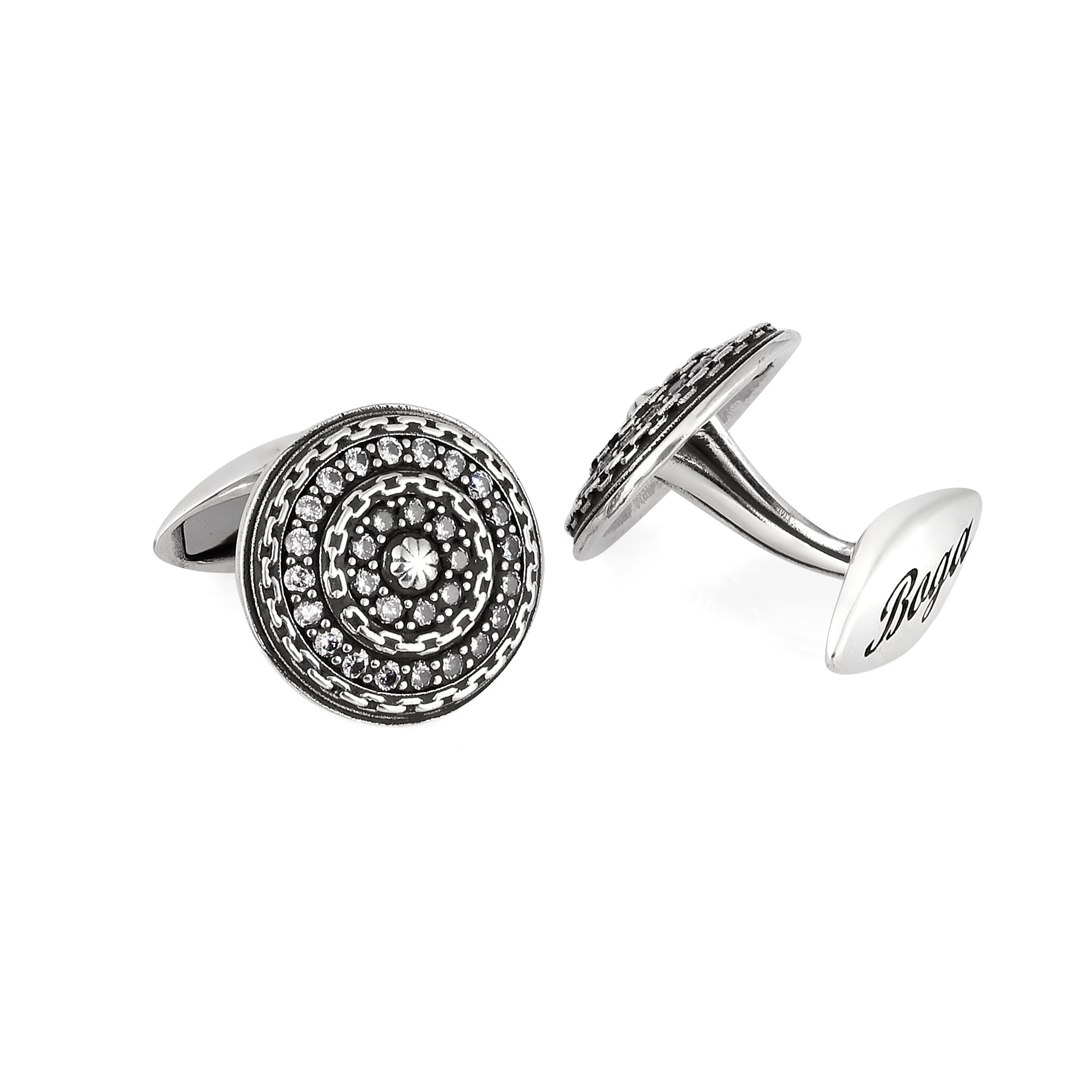 Warrior Chain Shield Zircon Cufflinks in Sterling Silver